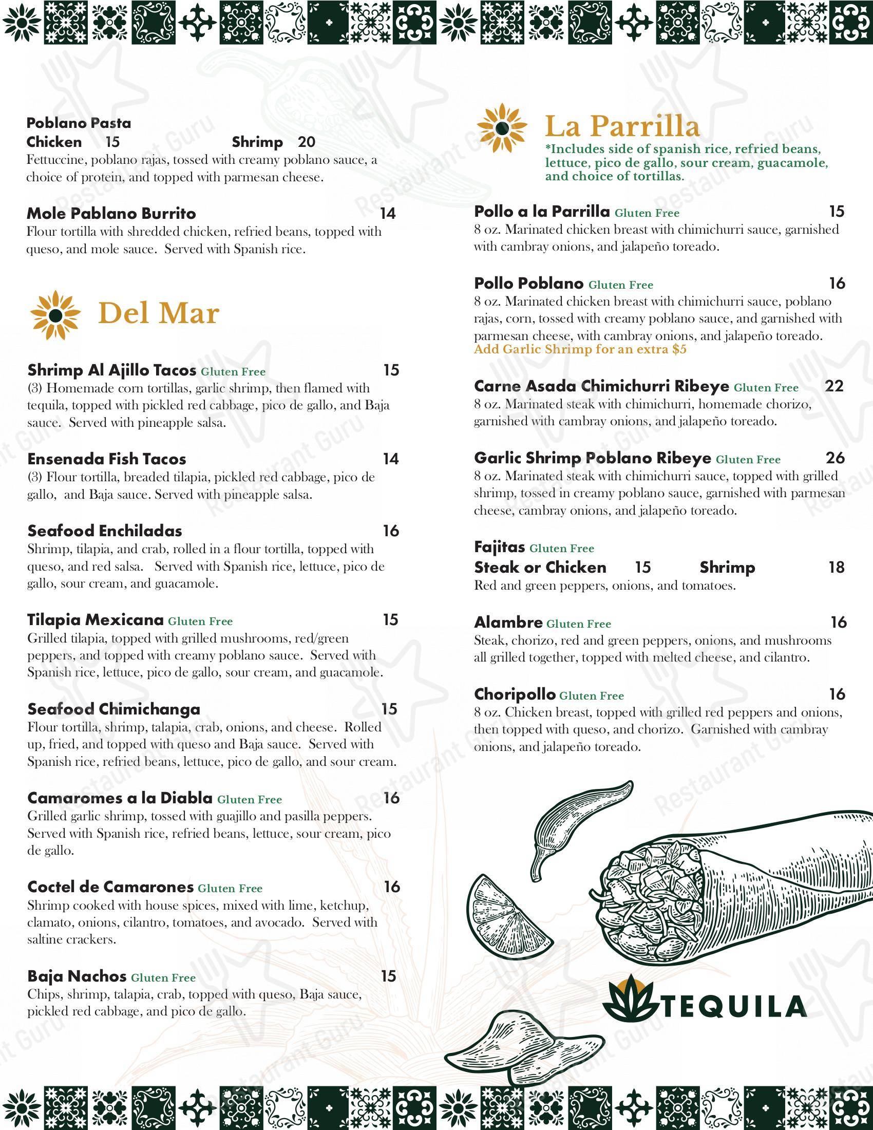 Menu at Tequila Mexican Restaurant & Cantina, Fort Wayne