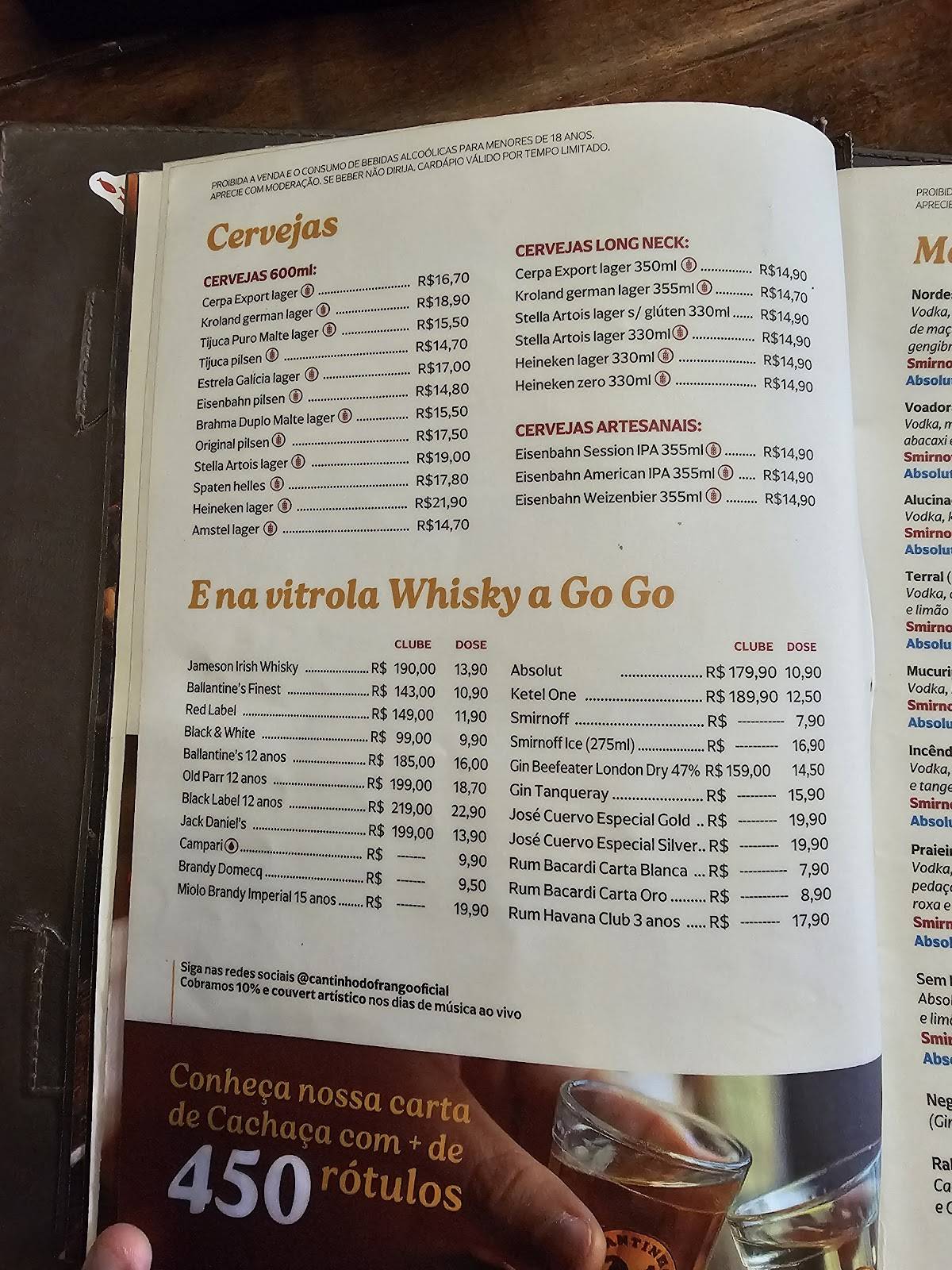 Cantinho do Frango cardápio