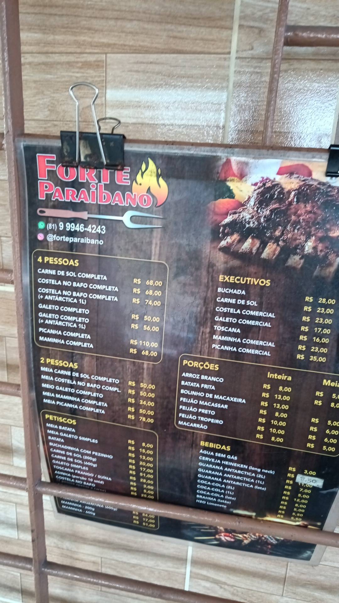 Forte Paraibano cardápio