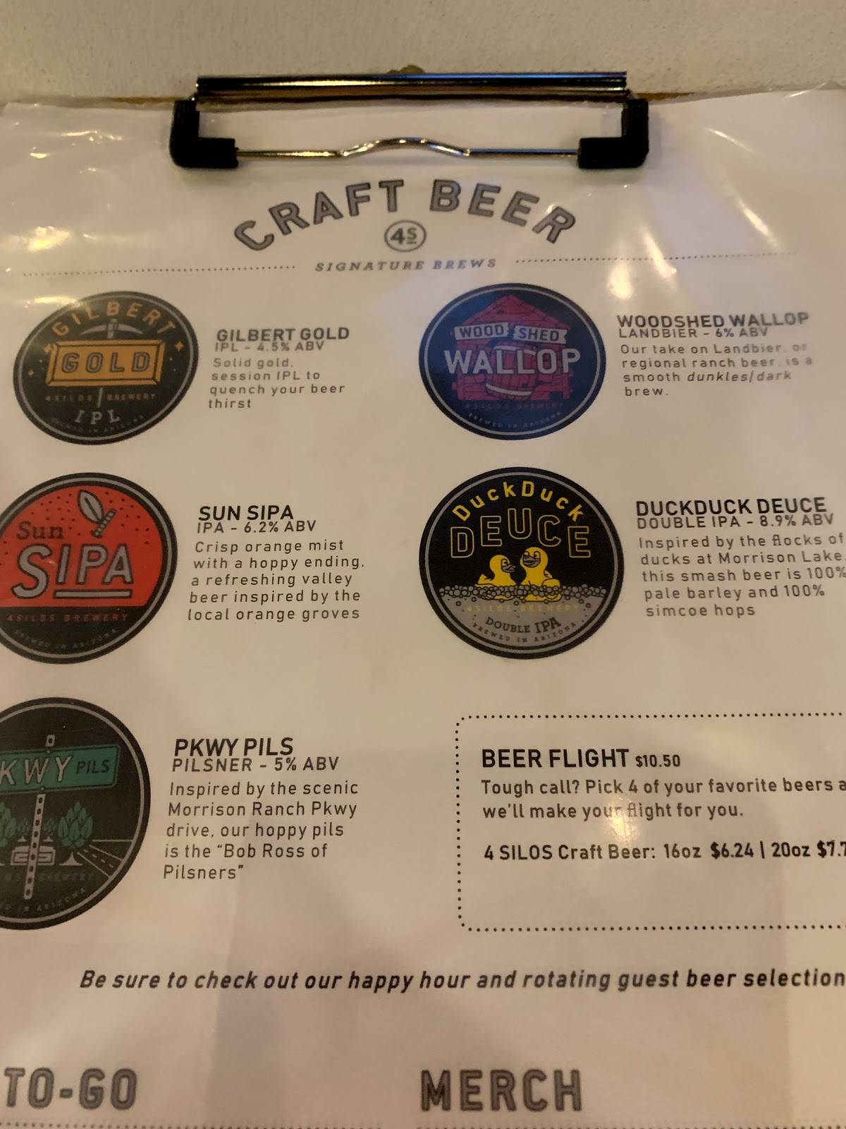 Menu at Four Silos Craft Coffee & Beer House pub & bar, Gilbert