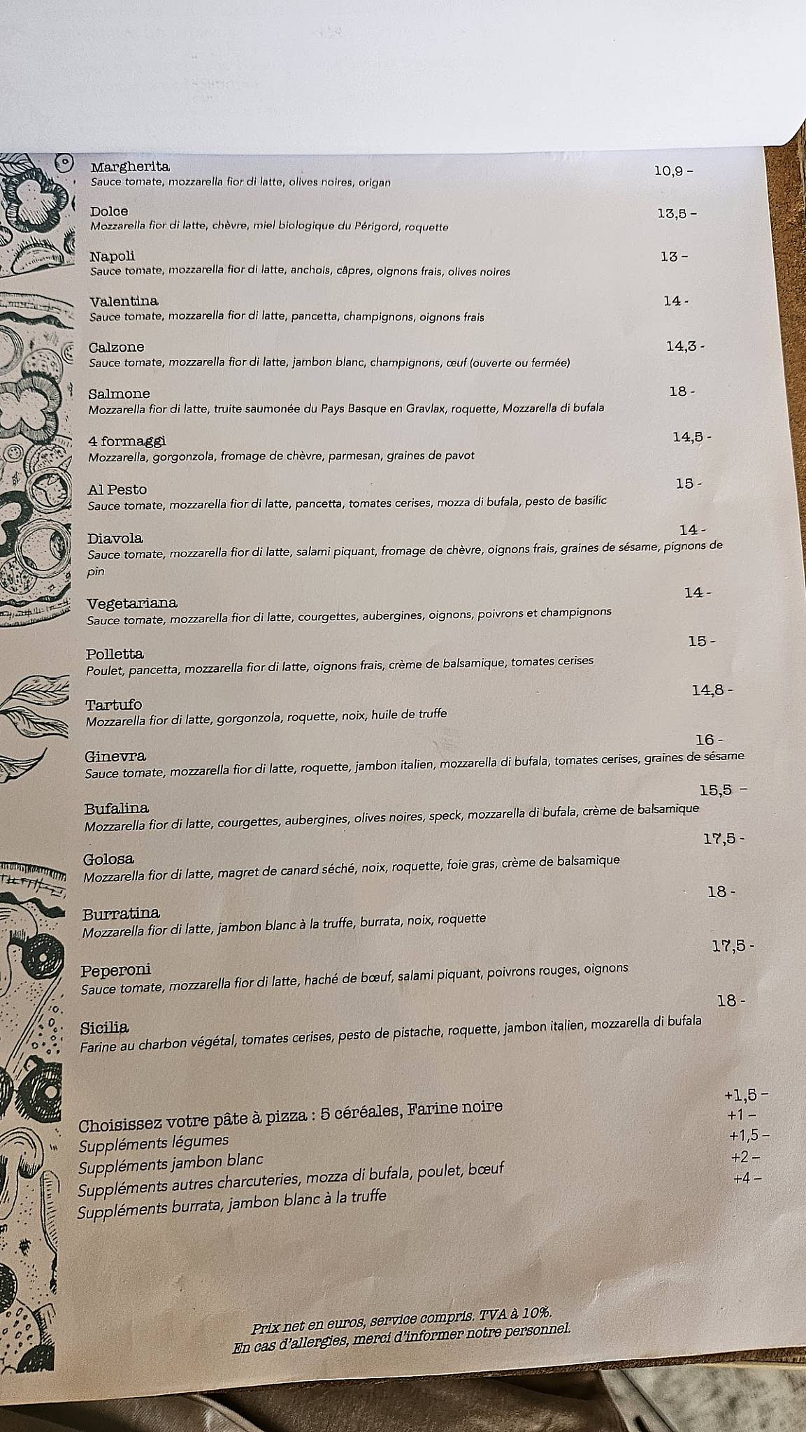 Menu de Fratelli Restaurant & Pizzeria Tarnos
