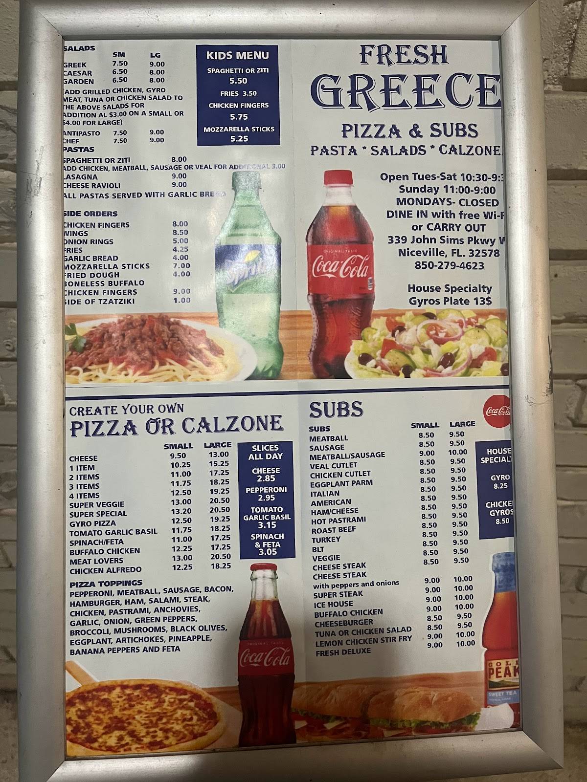 Menu at Fresh Greece Pizza & Grill pizzeria, Niceville
