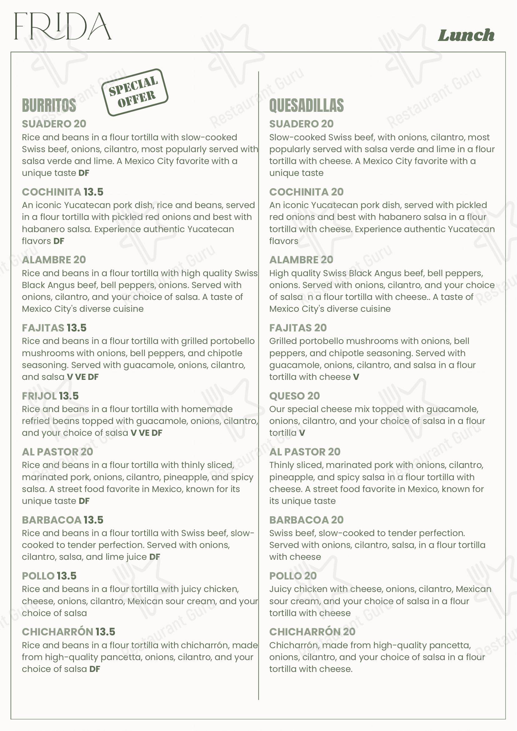 Frida Seefeld in Zurigo - Menu