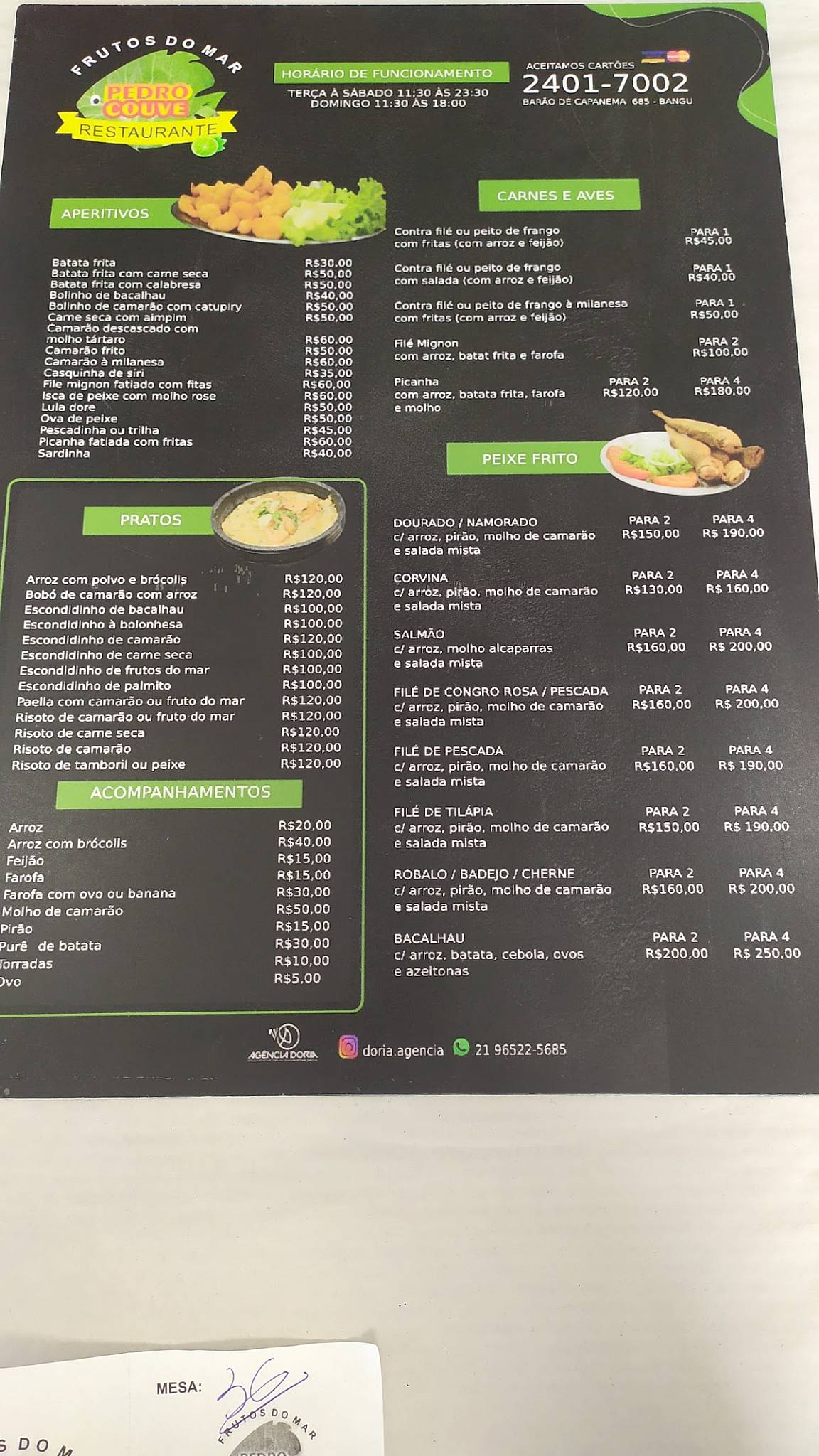 Frutos do Mar Pedro Couve cardápio