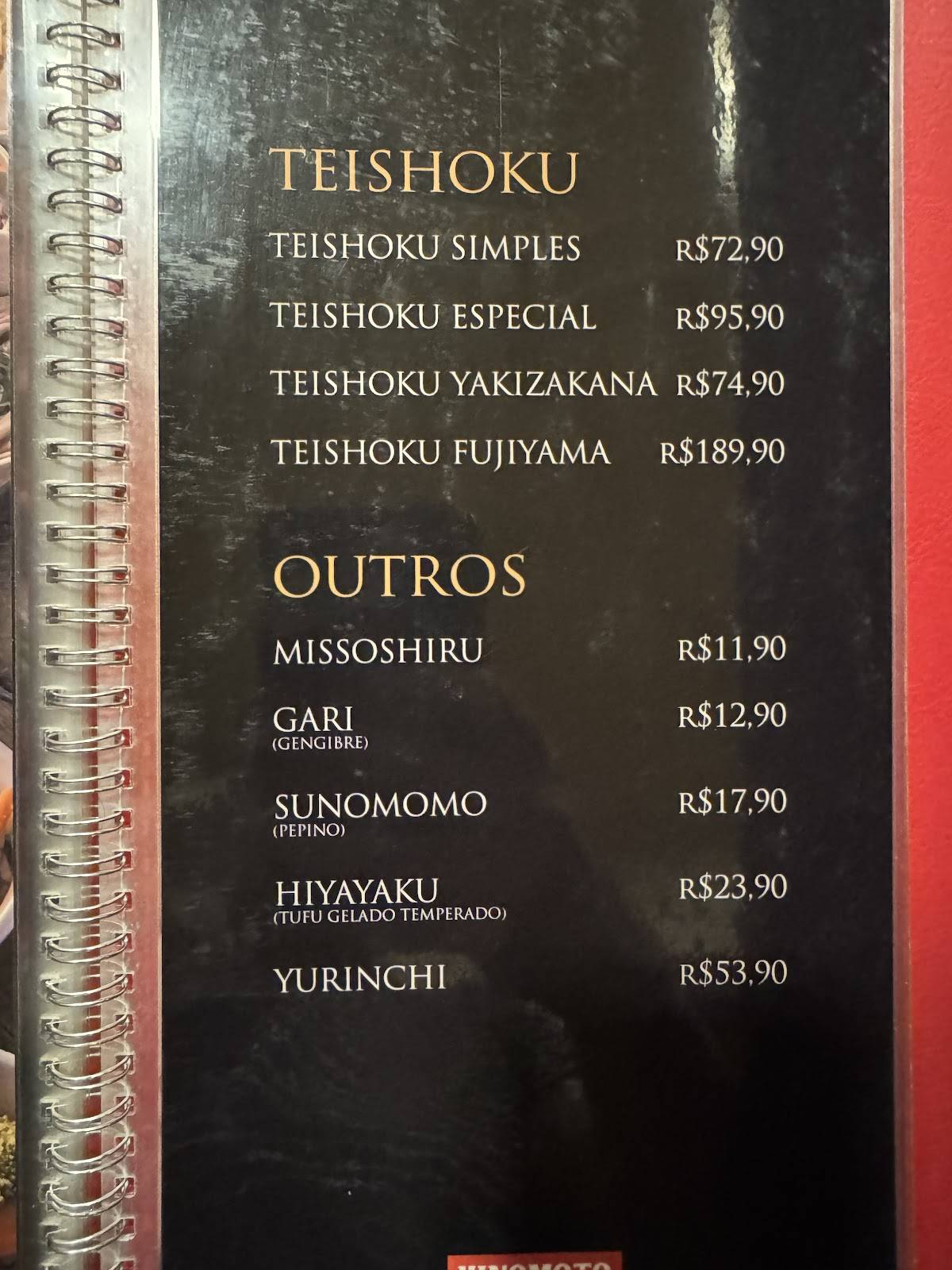 Restaurante Fujiyama cardápio