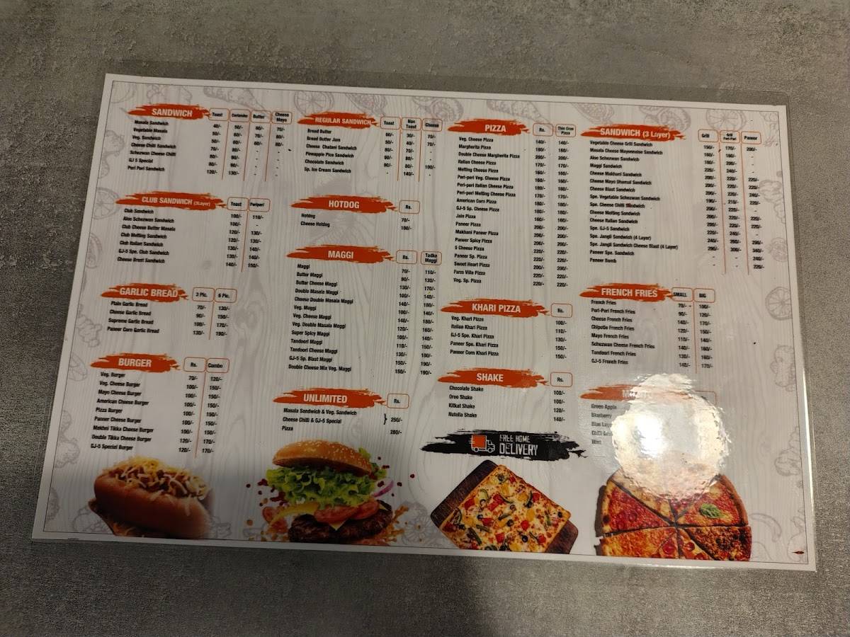 GJ-5 Sandwich & Pizza menu
