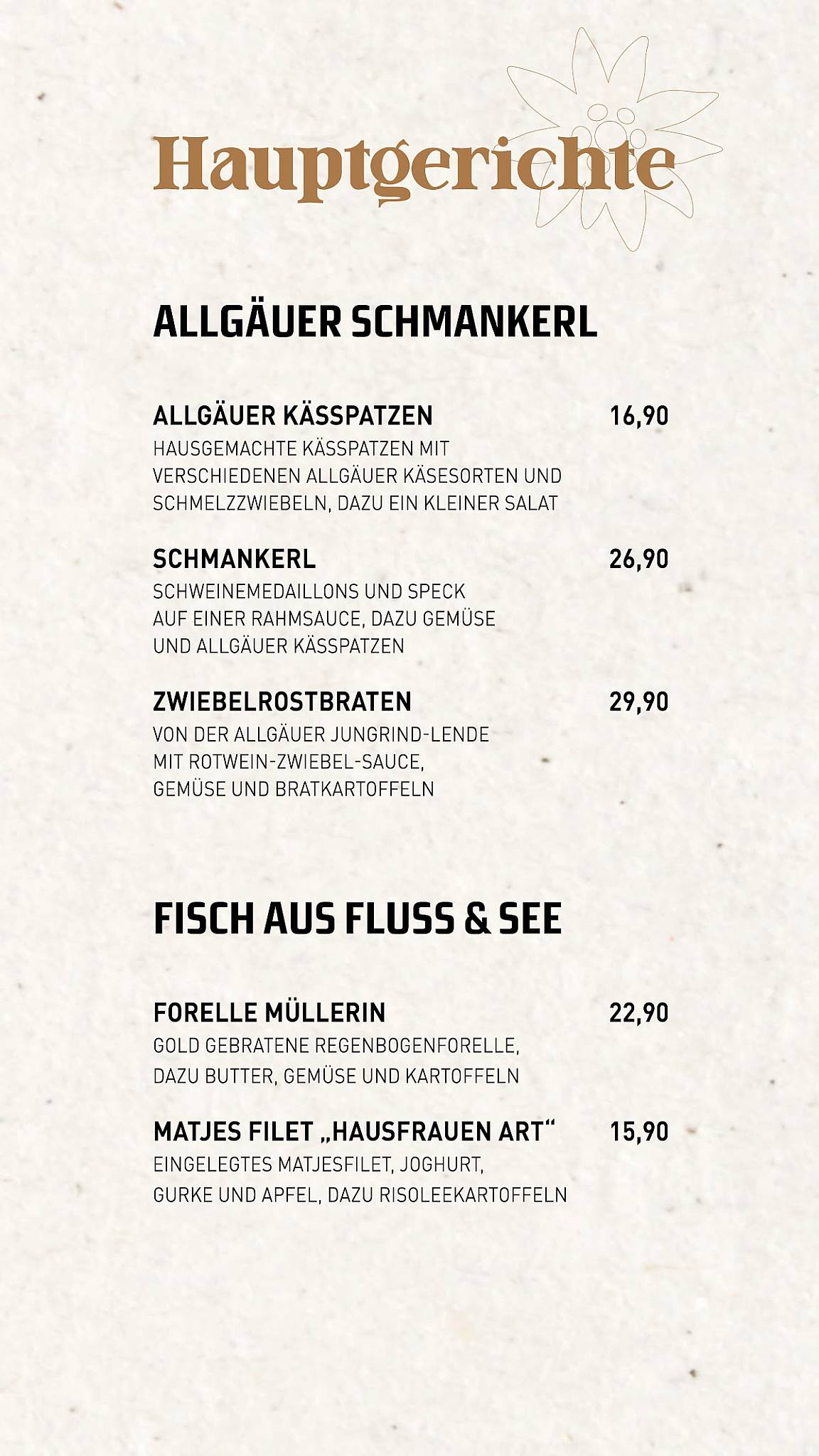 Menu de Gaisbock die Dorfalpe