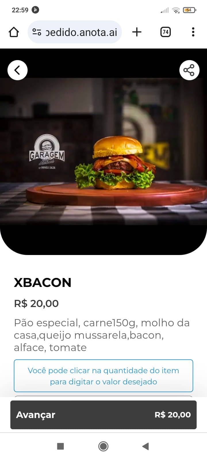 Garagem burger cardápio