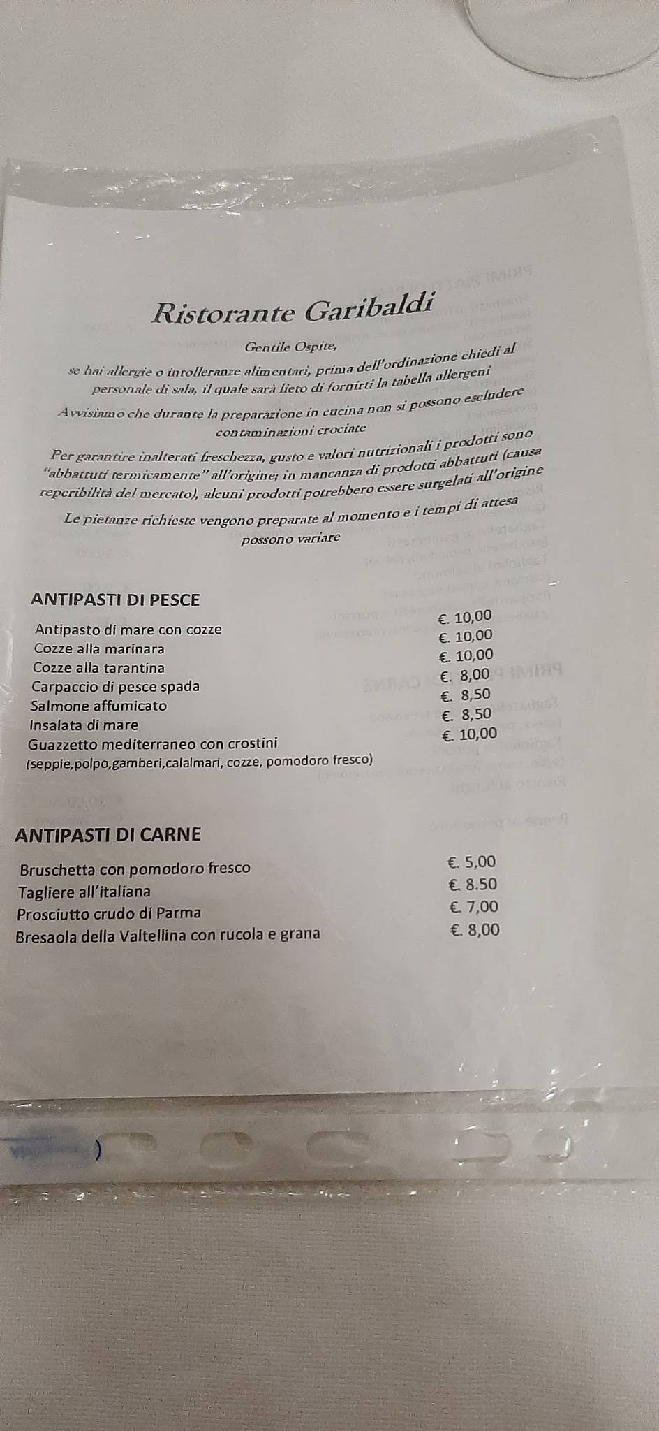 Menu di Ristorante Garibaldi 