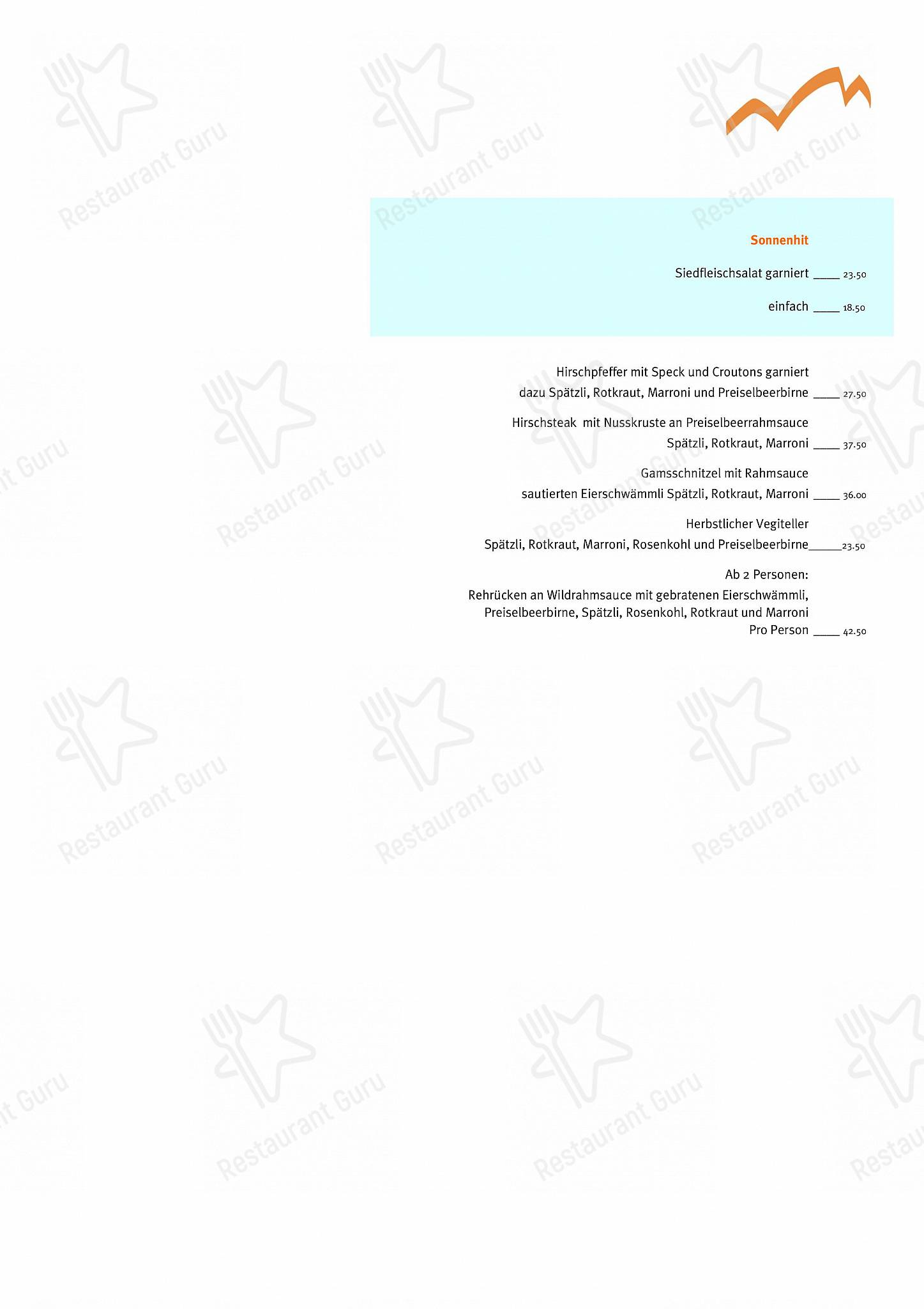 Gasthaus Sonne in Glarona Sud - Menu