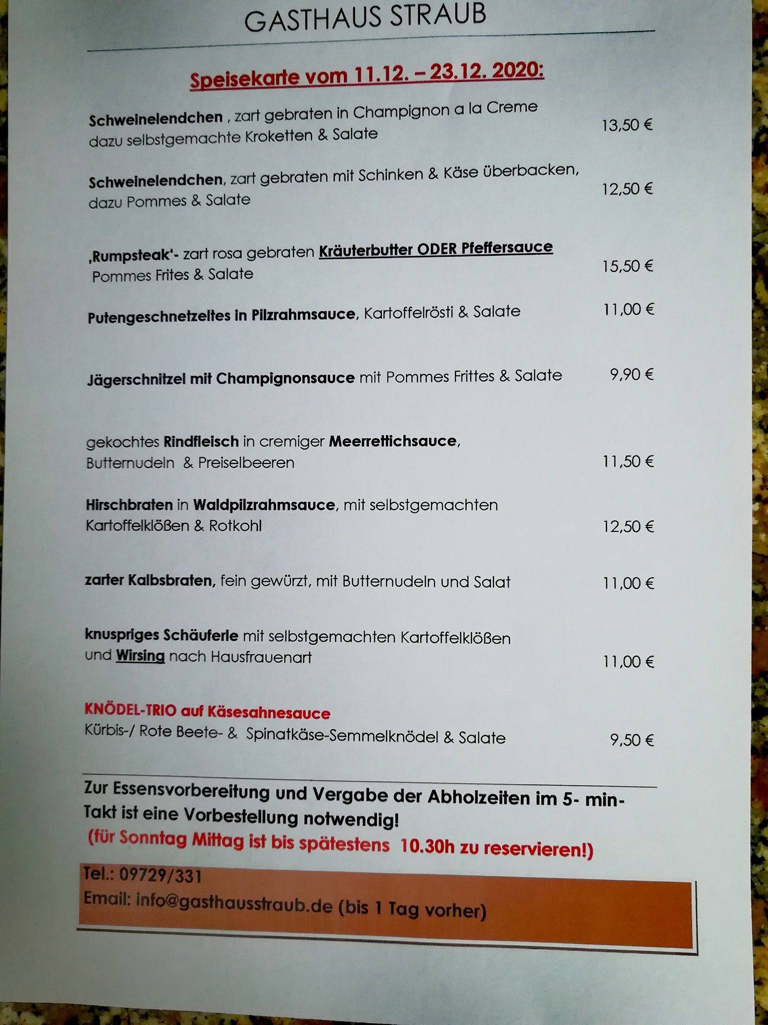 Speisekarte von Gasthaus Straub, Grettstadt
