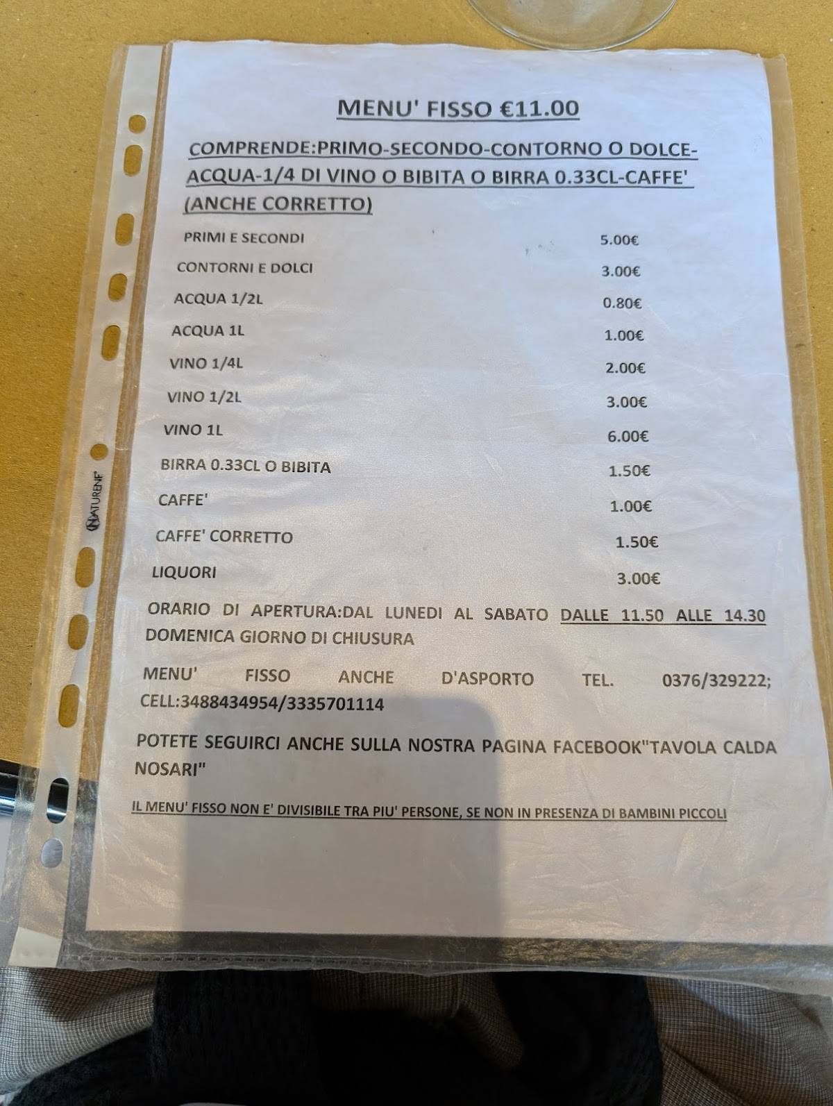 Menu di Gastronomia Nosari - Tavola Calda 