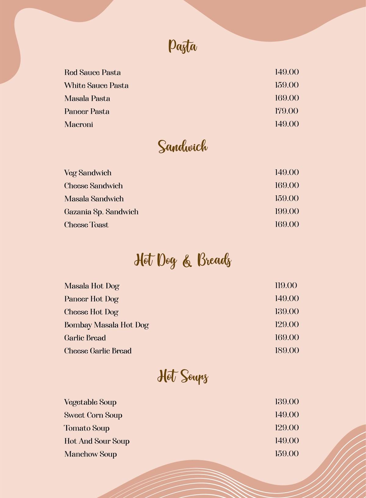 Gazania Restaurant menu