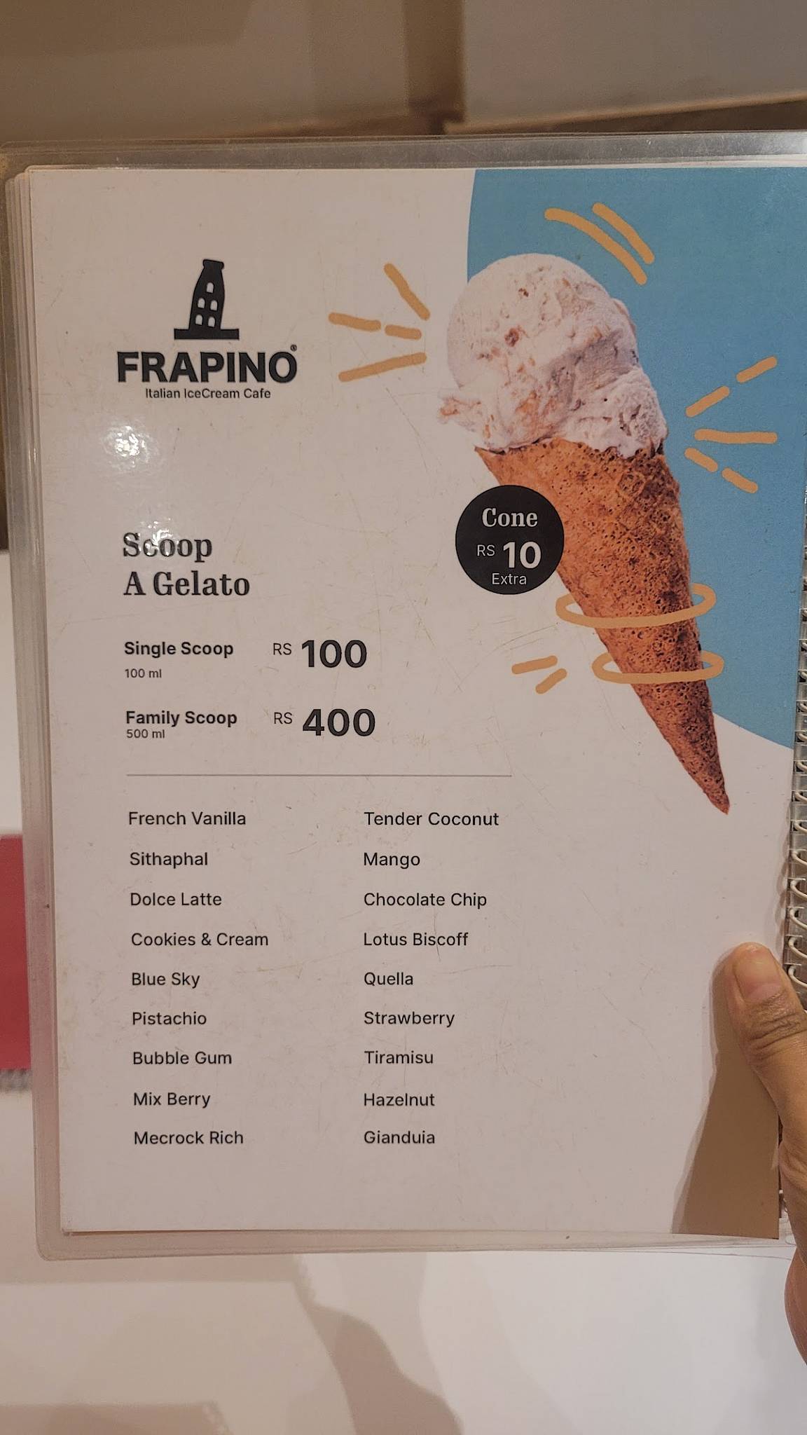 Gelato Cafe menu