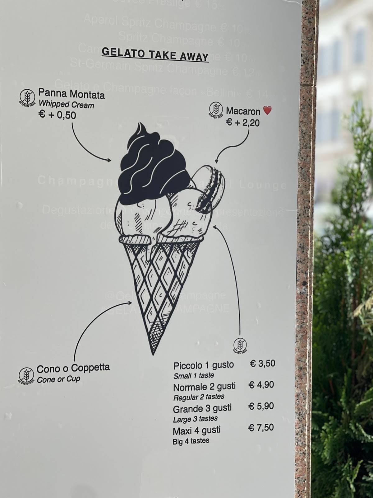 Menu di Gelato e Champagne dal 1906 