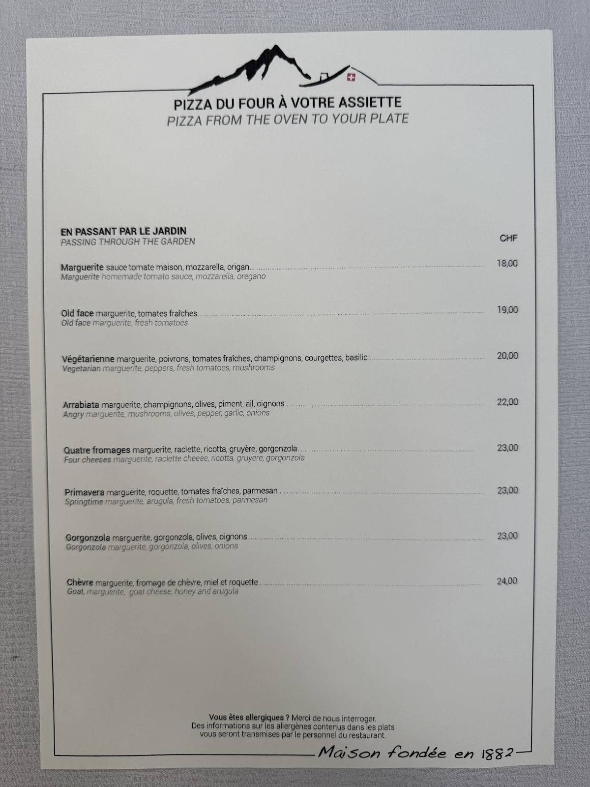 Menu di Au Petit Chalet - Restaurant in Geneva 