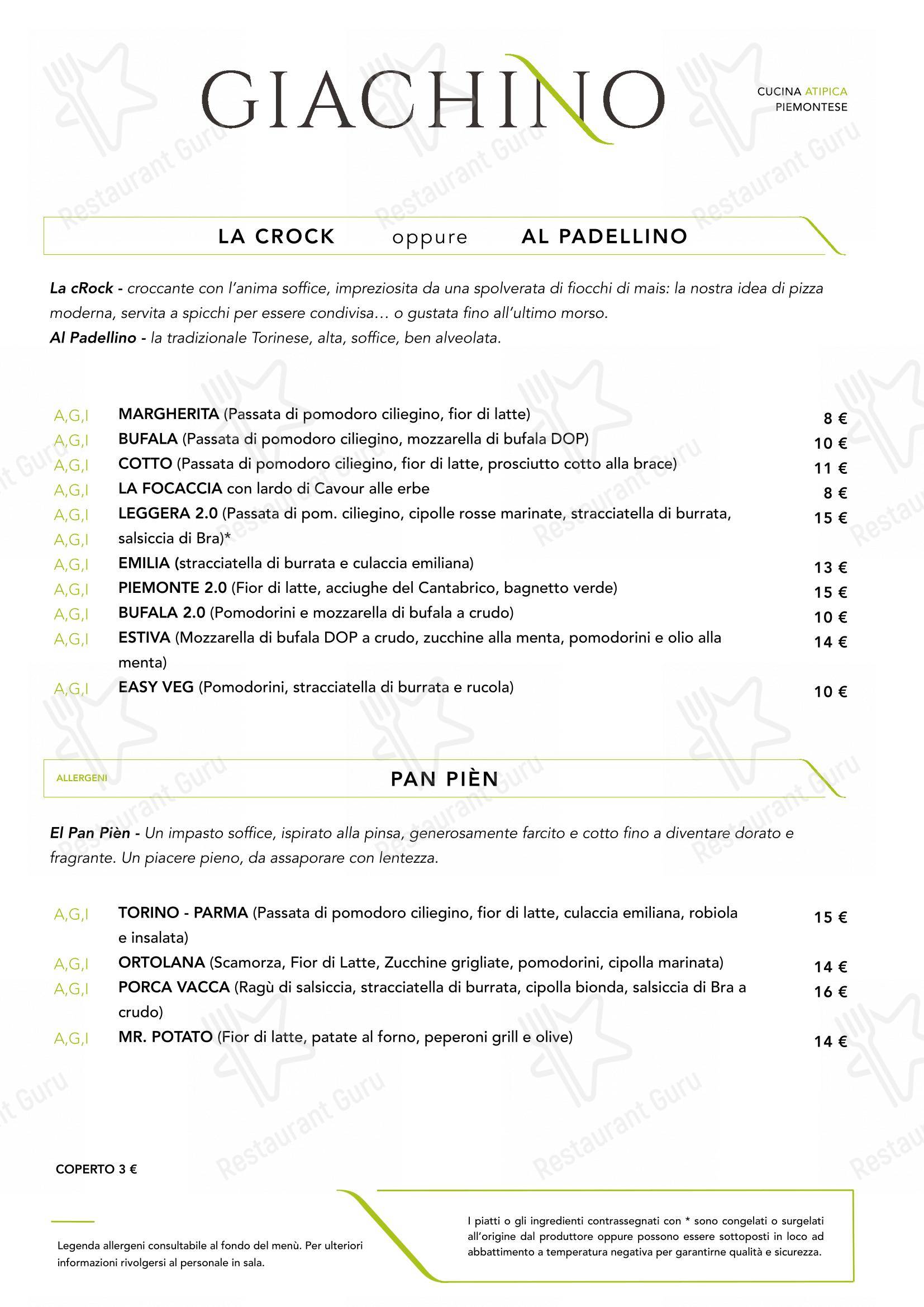 Menu bar per Giachino Ristorante ristorante