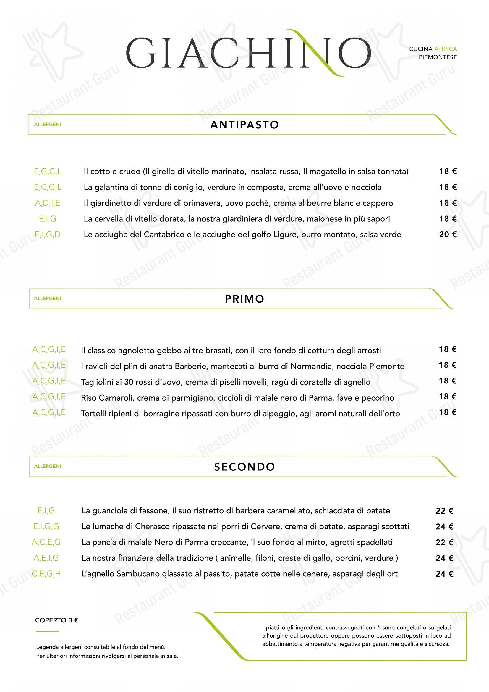 Menu di Giachino Ristorante - Menu bar