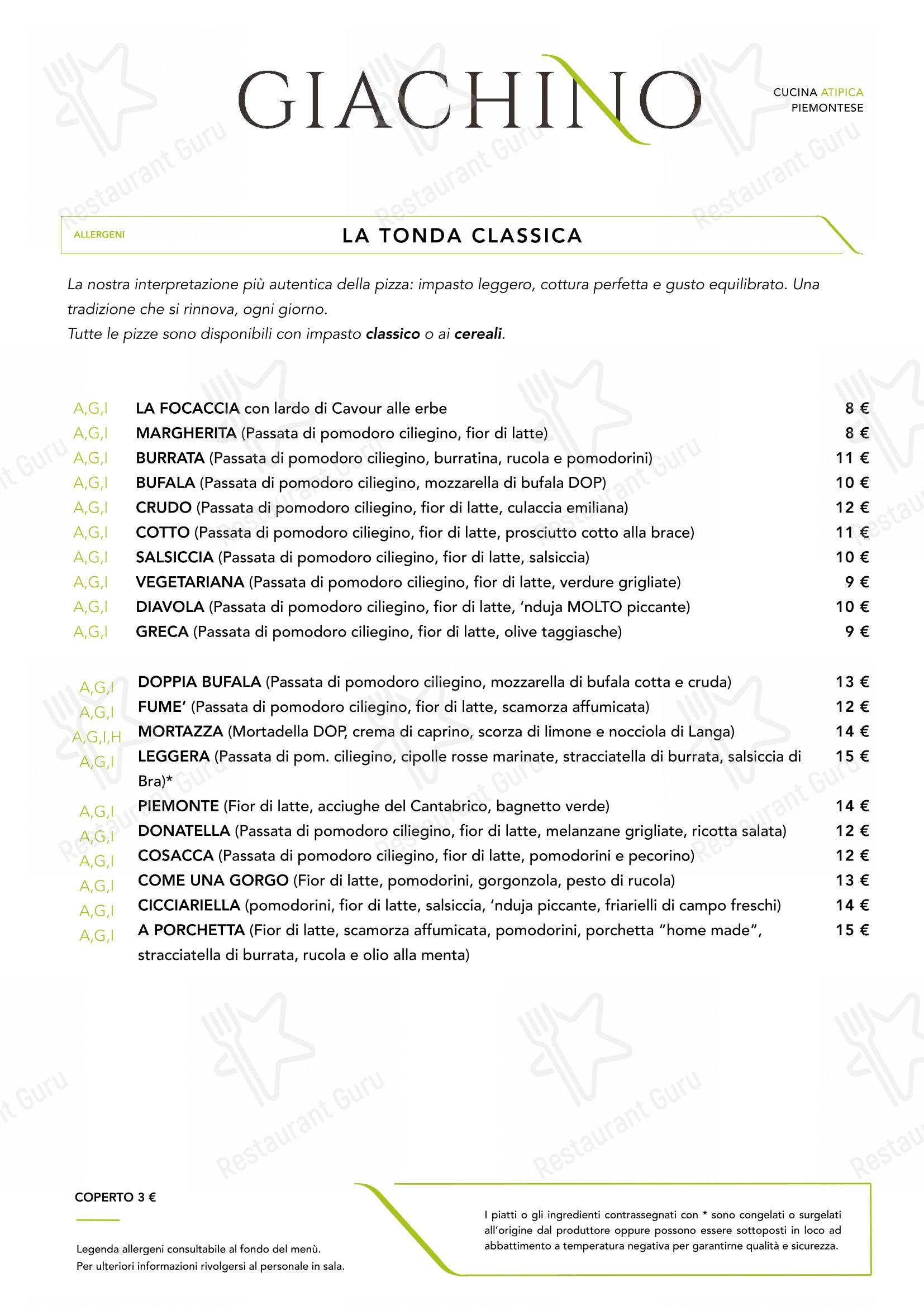 Menu bar per Giachino Ristorante in Chivasso