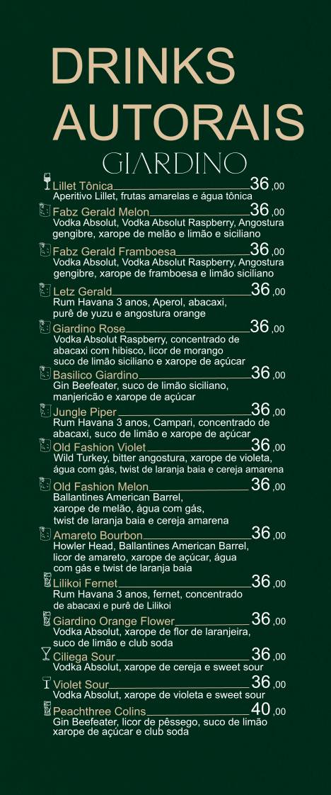 Giardino Bar e Choperia cardápio
