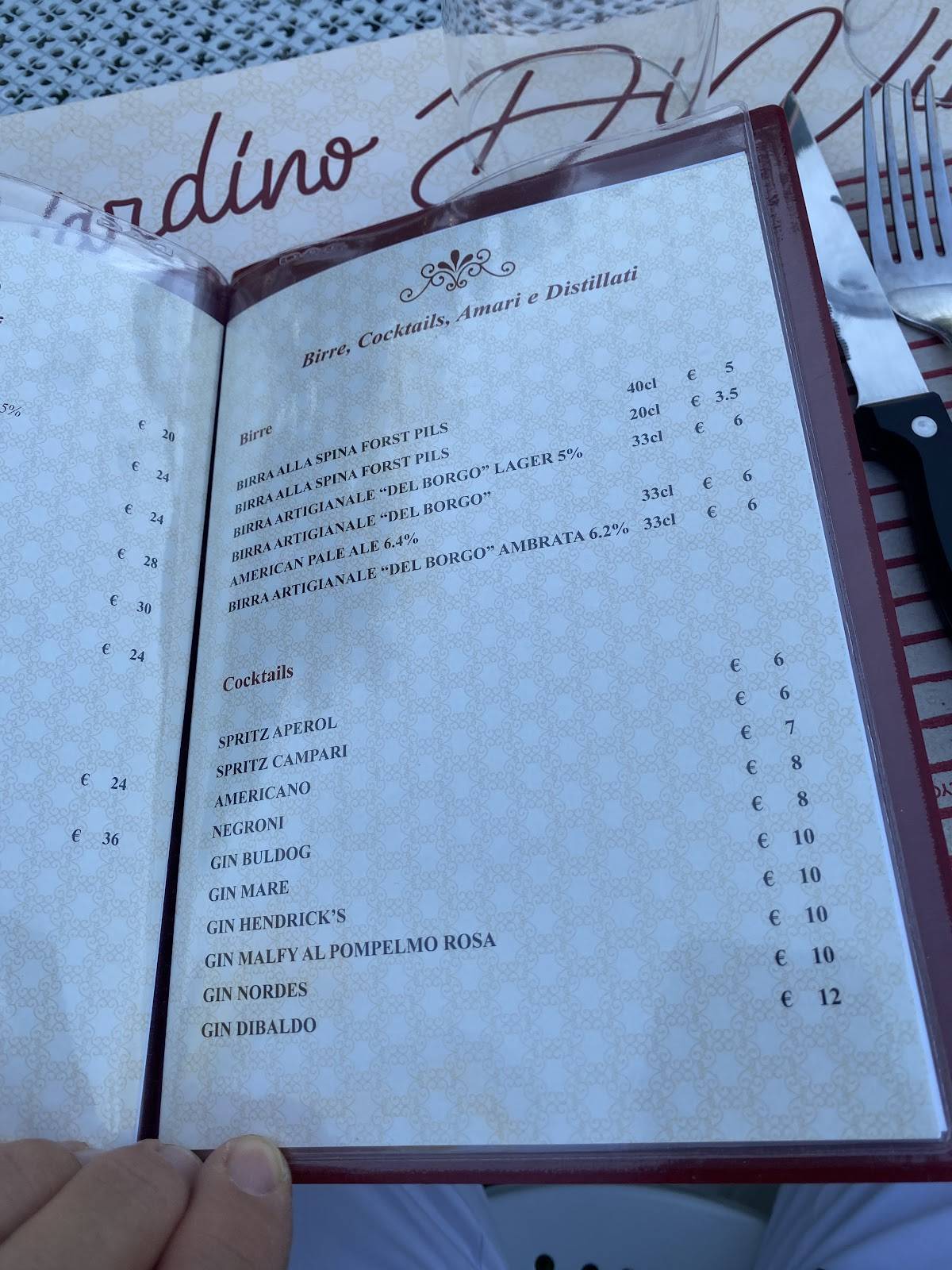 Menu di Giardino DiVino 