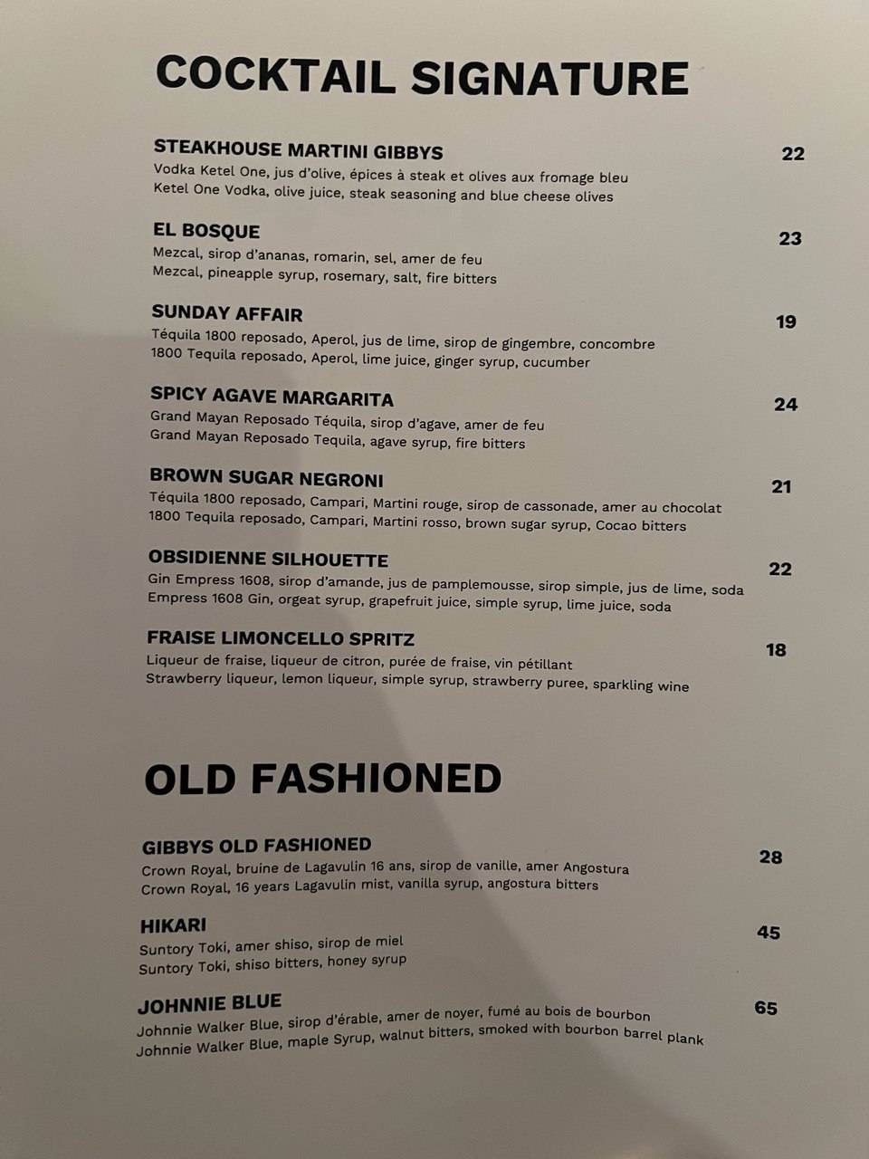 Menu de Gibbys