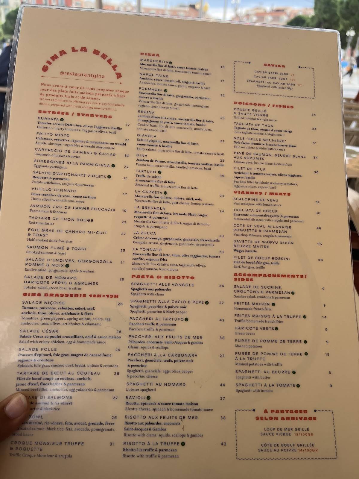 Menu de Gina
