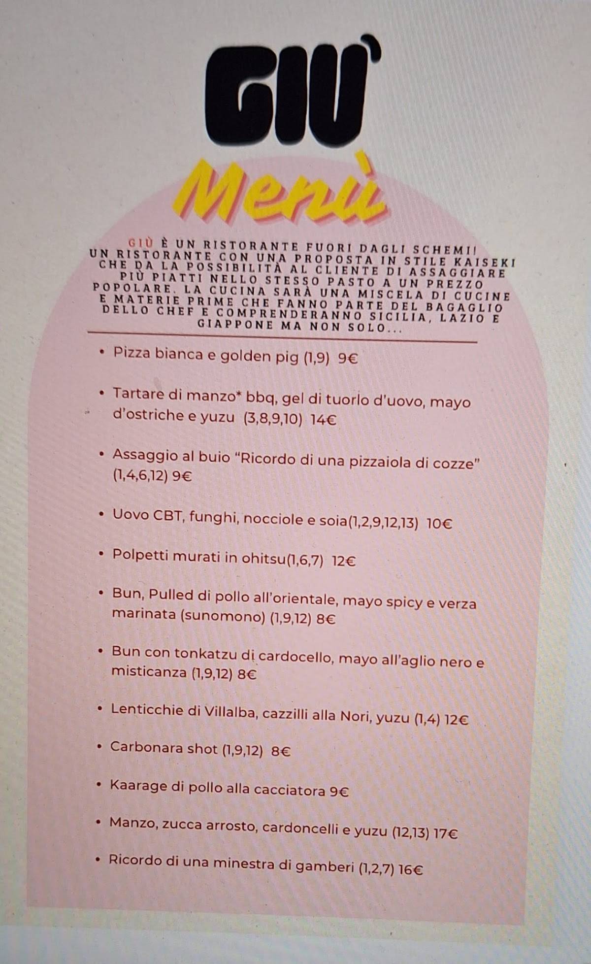 Menu de Giù Upside Down Restaurant