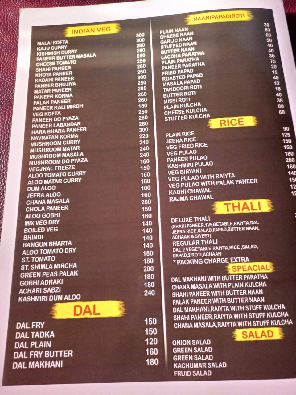 Glory Restaurant menu