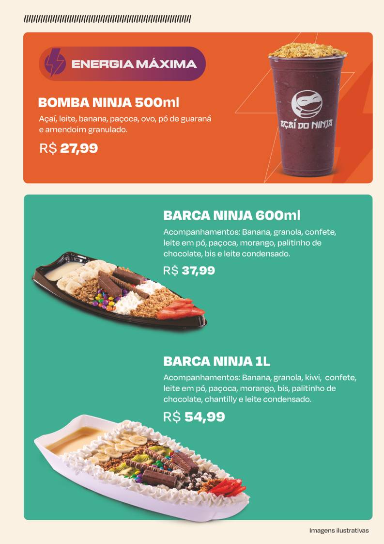 Açaí do Ninja Parque Amazônia cardápio