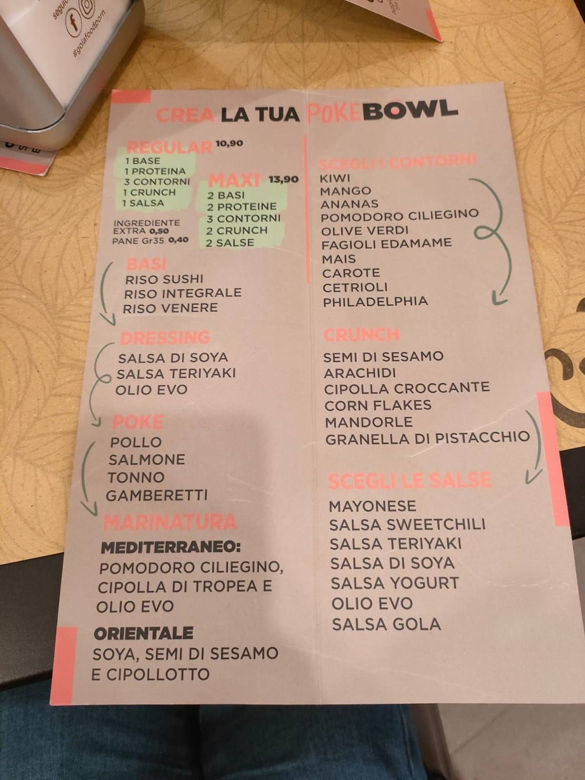 Menu di Gola yogurt gelato dessert poke 