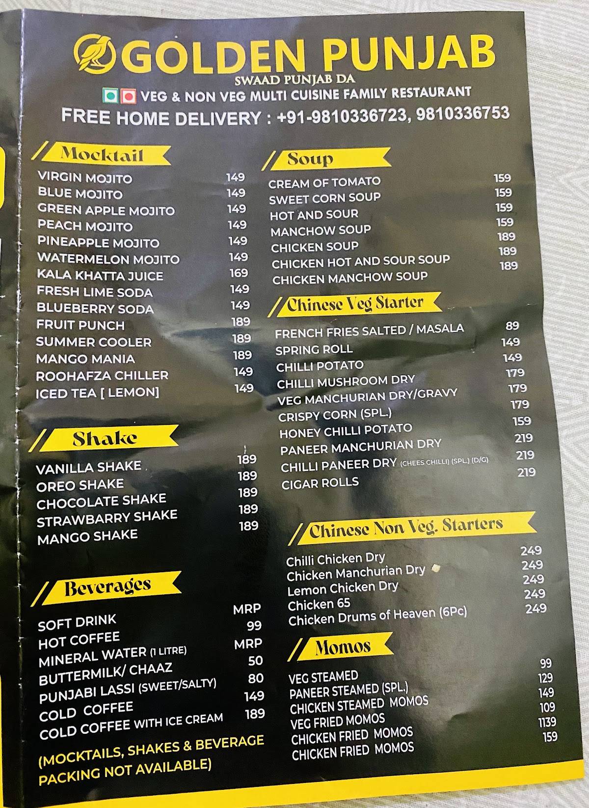 Golden Punjab - Best Family Restaurant in Gaur city 2 Greater Noida menu