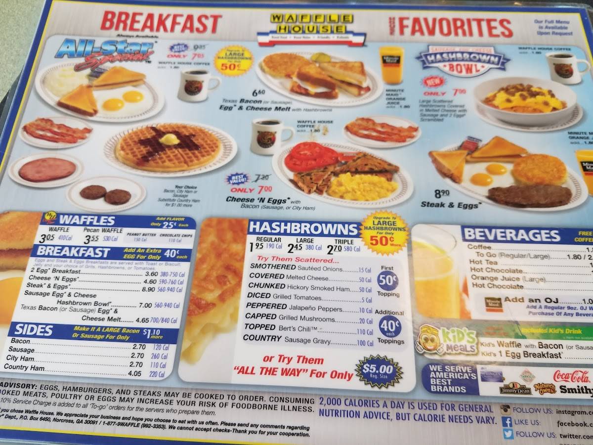 Menu at Waffle House restaurant, Goldsboro, Wayne Memorial Dr