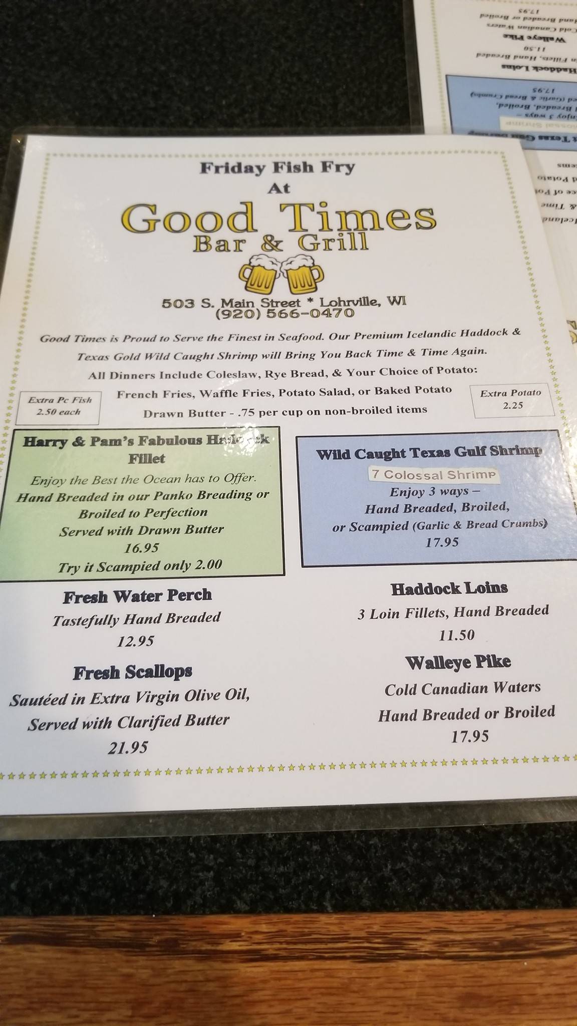 Menu at Good Times Bar & Grill, Redgranite