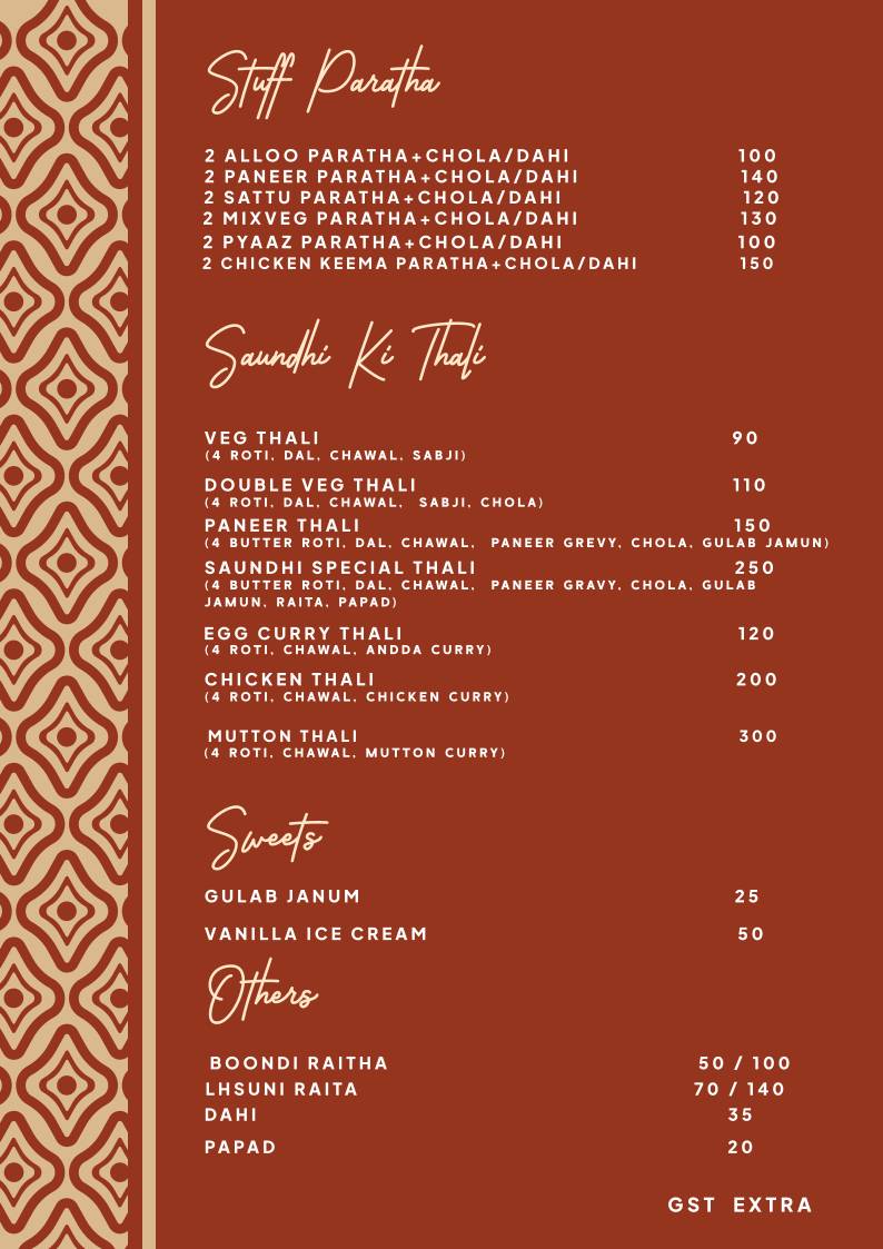 Saundhi Rasoi menu