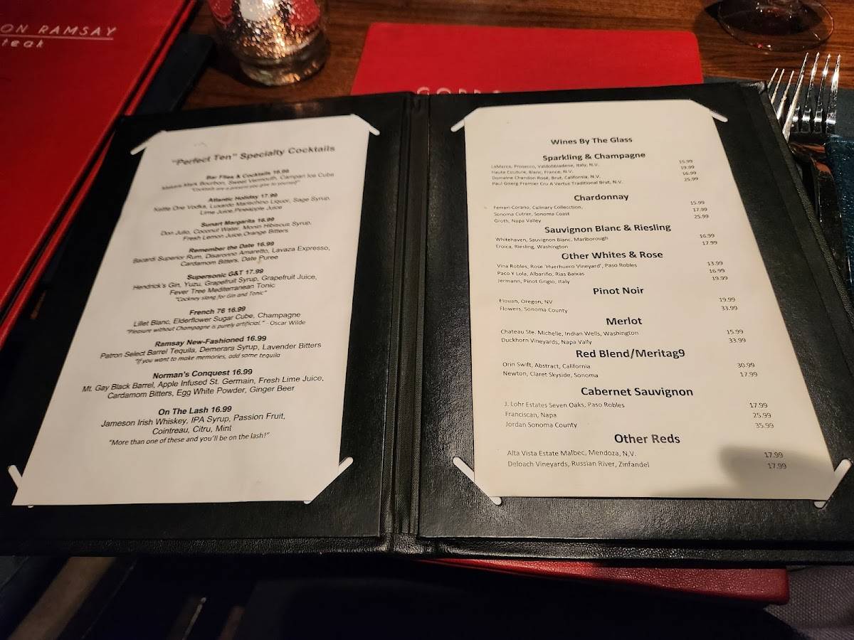 Menu At Gordon Ramsay Steak Steakhouse Atlantic City