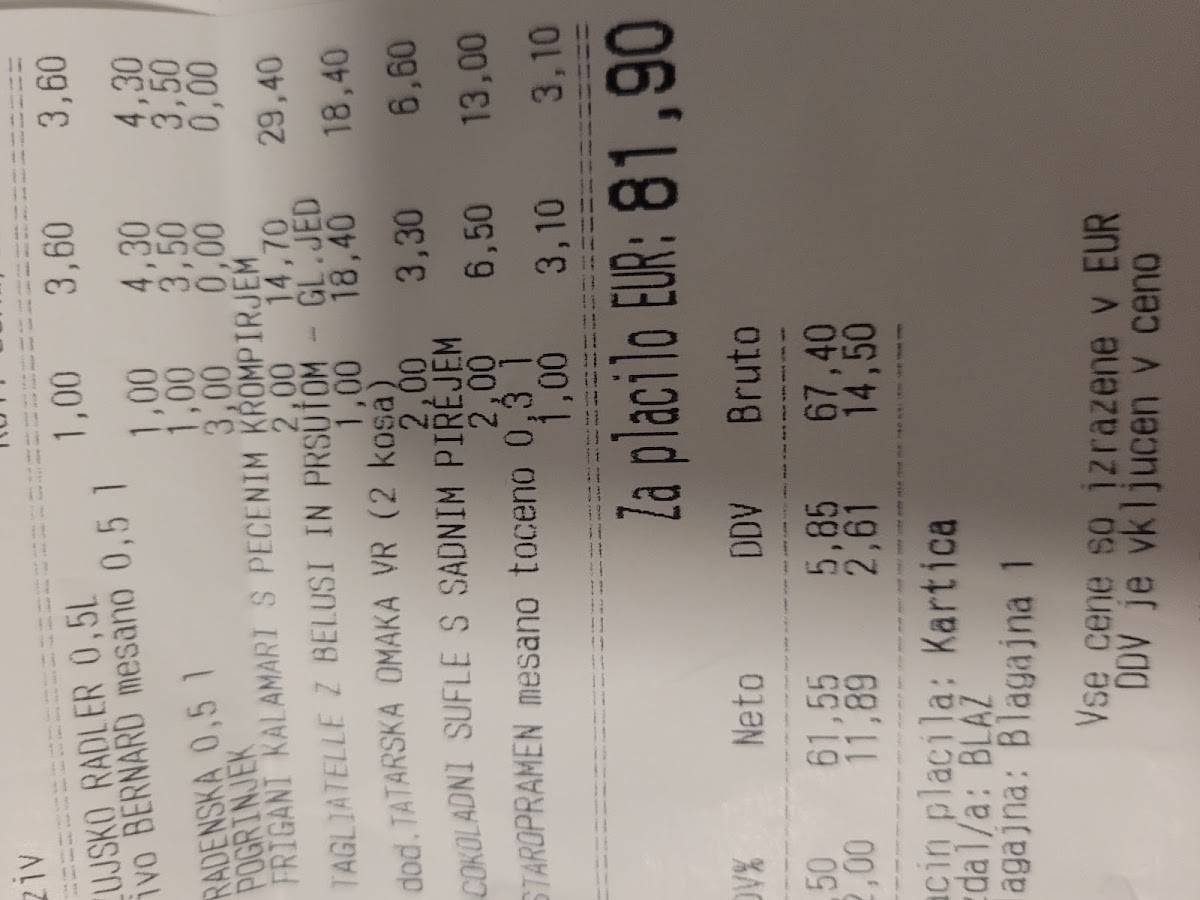 Menu di Gostilna LIVADA 