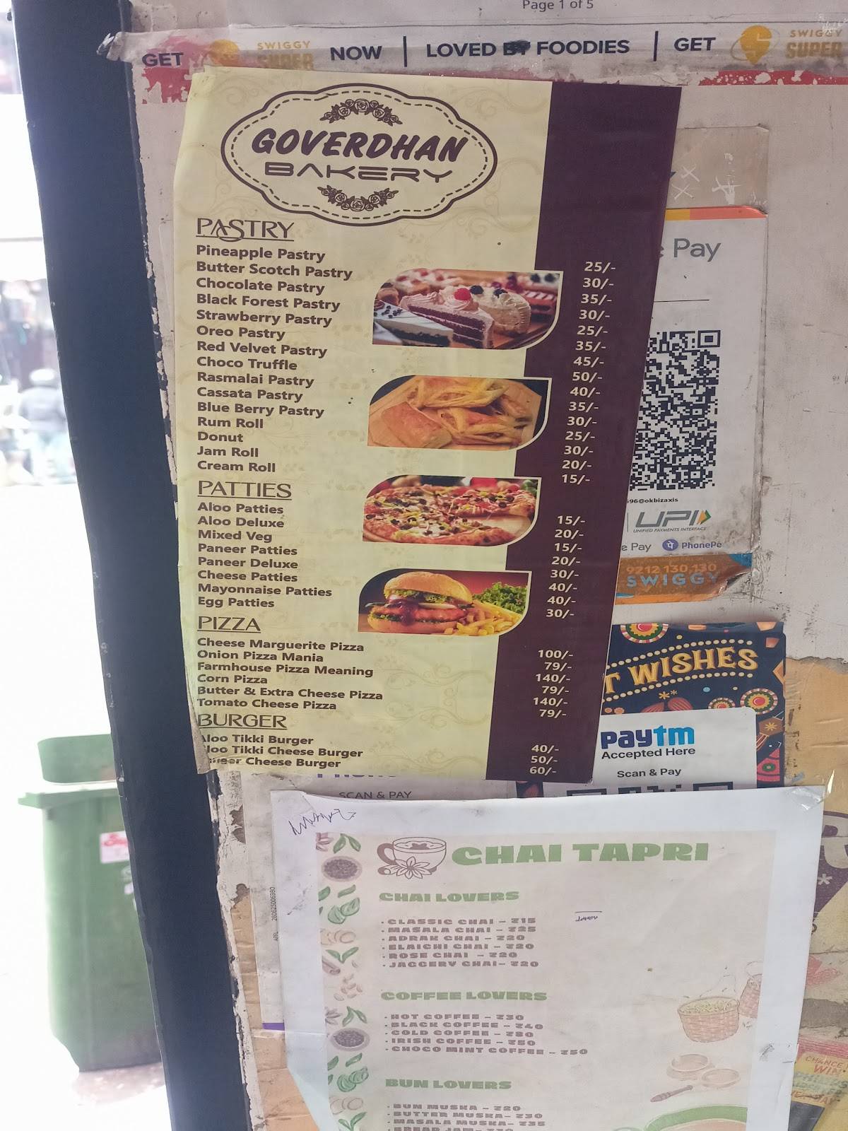 Goverdhan Bakery menu