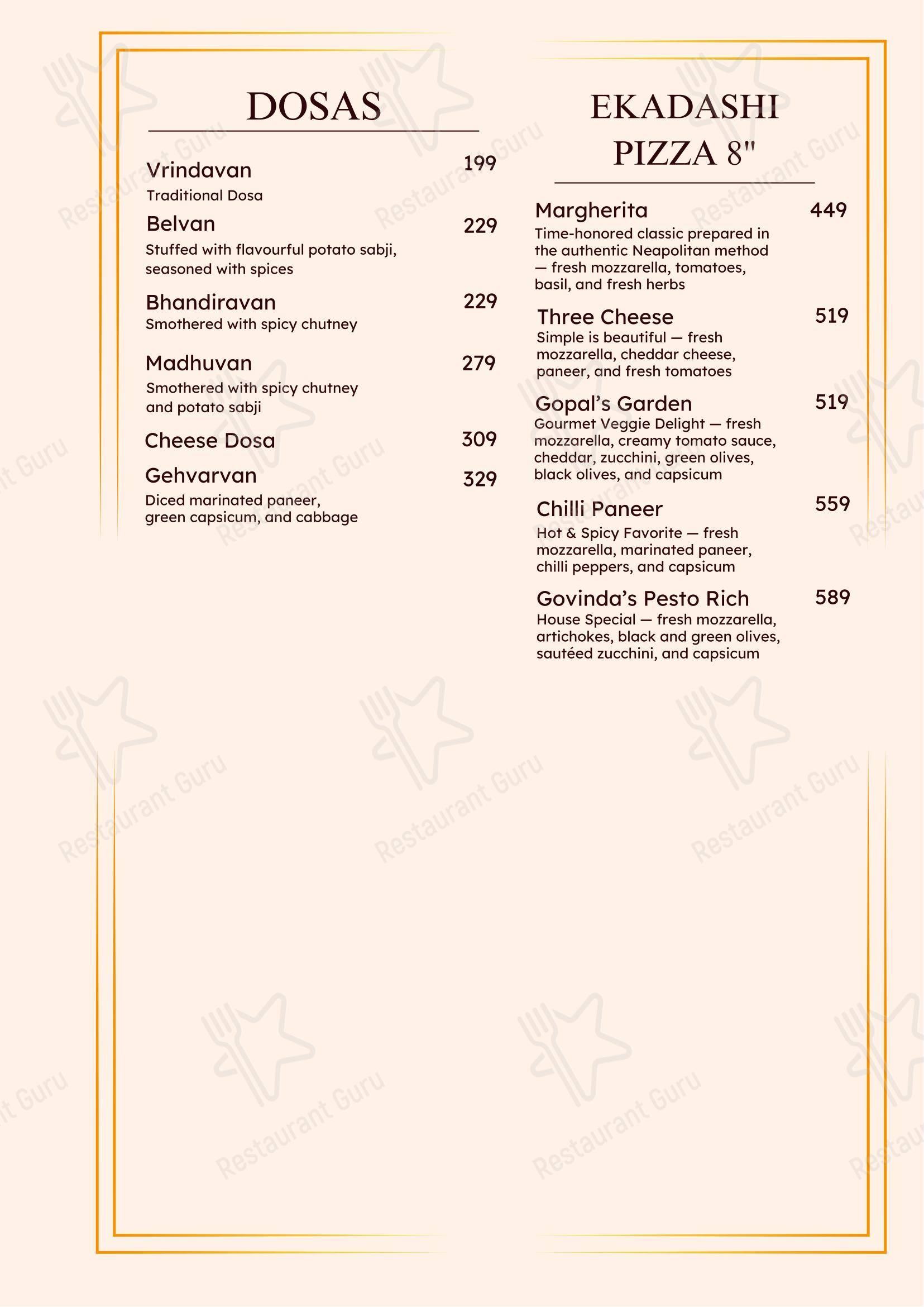 Govindas International- The Higher Taste in Mumbai - Menu