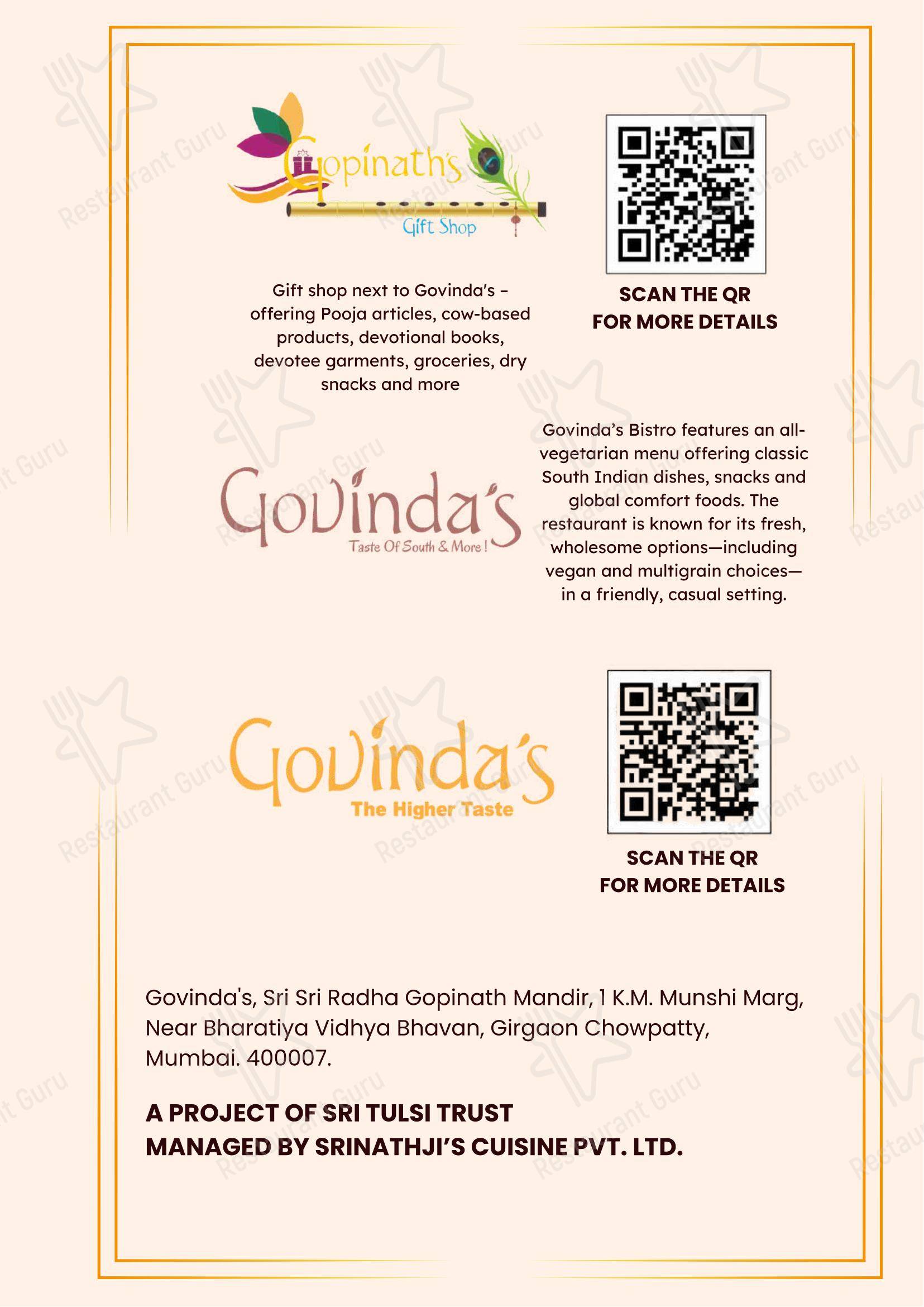 Menu for Govindas International- The Higher Taste in Mumbai