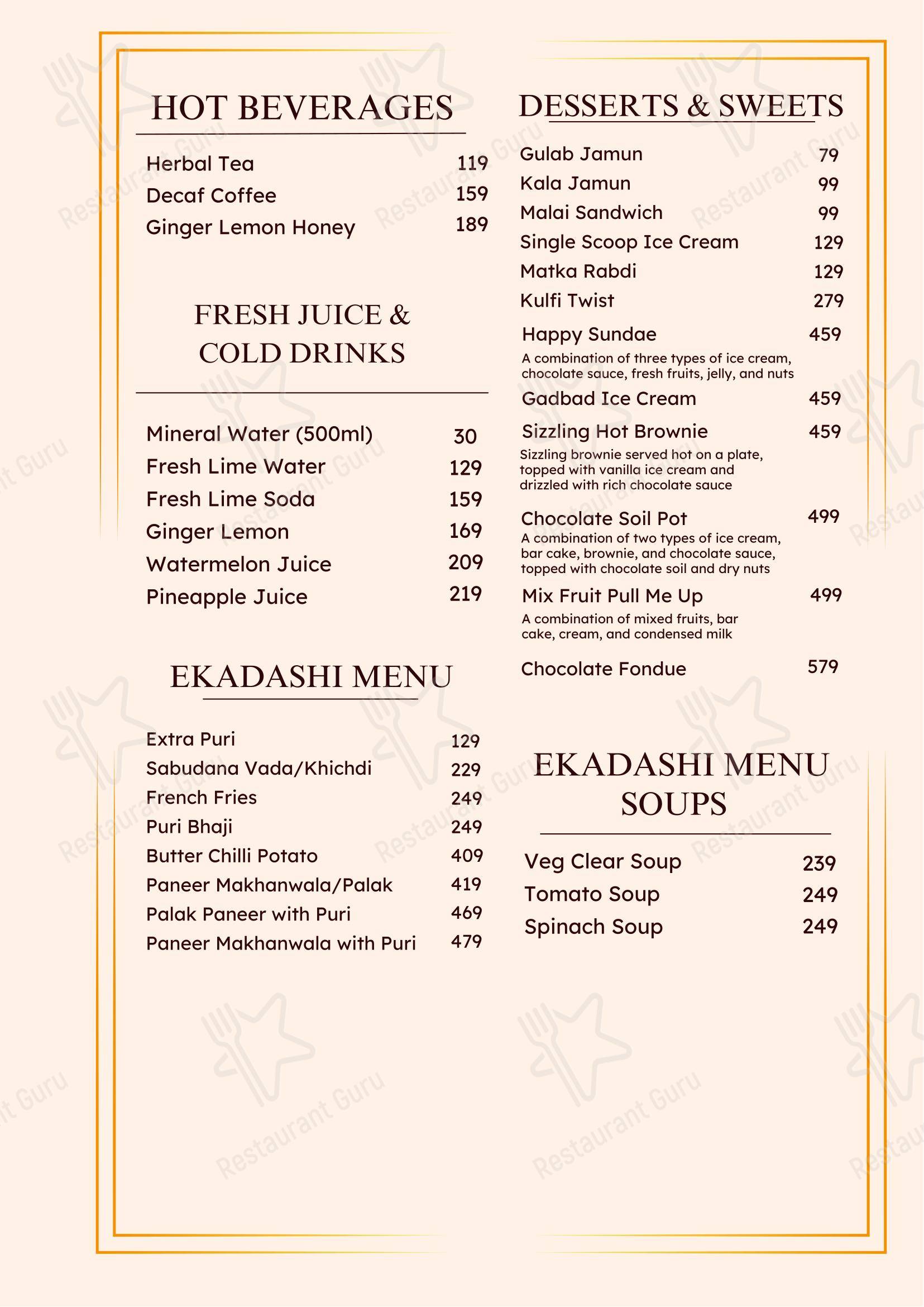 Govindas International- The Higher Taste in Mumbai - Menu