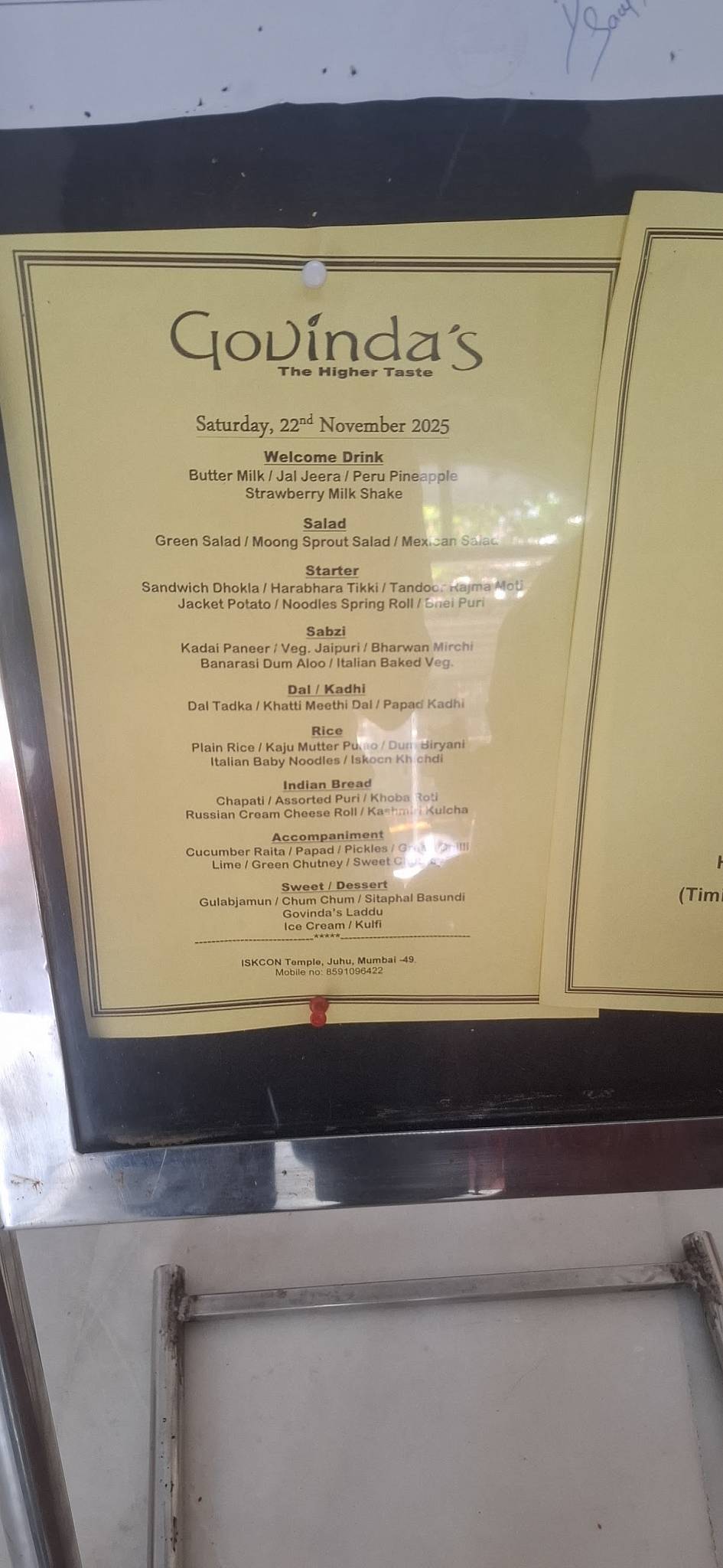 Govinda's Restaurant menu