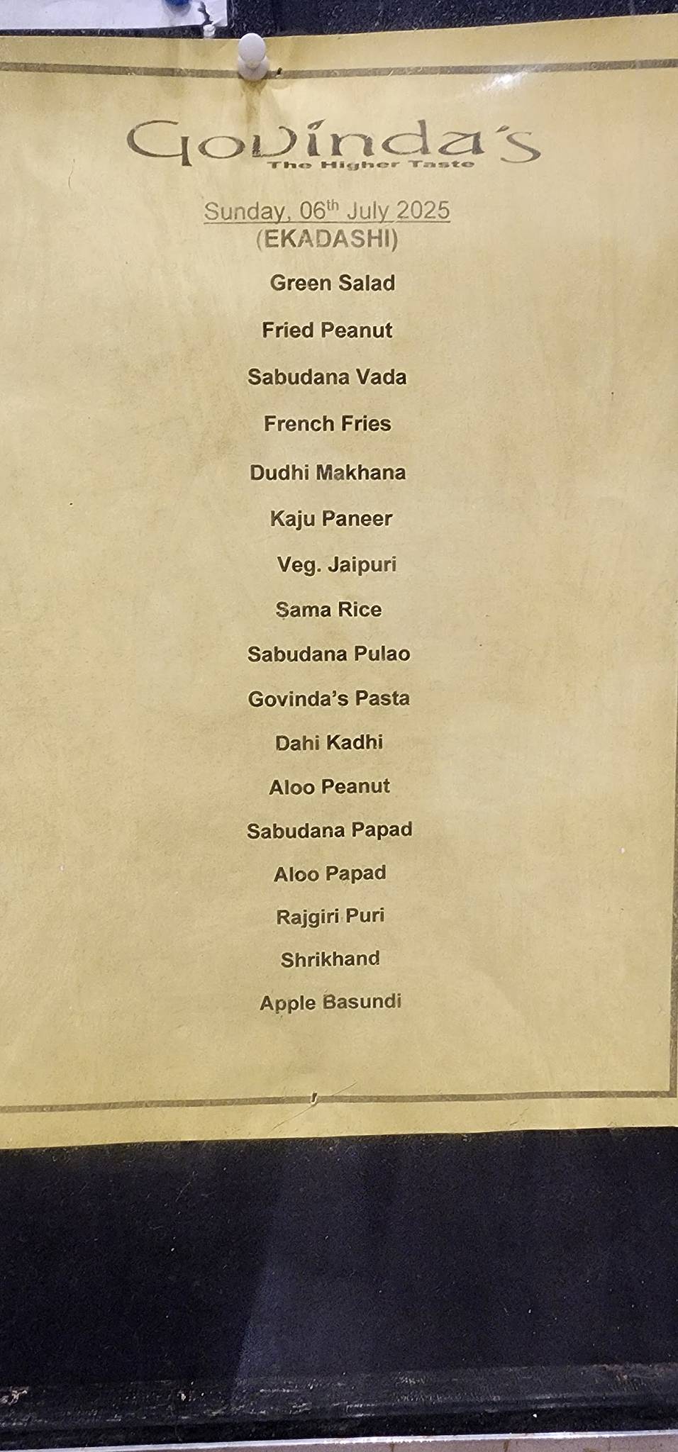 Govinda's Restaurant menu
