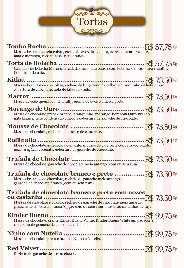 Confeitaria Colonial cardápio