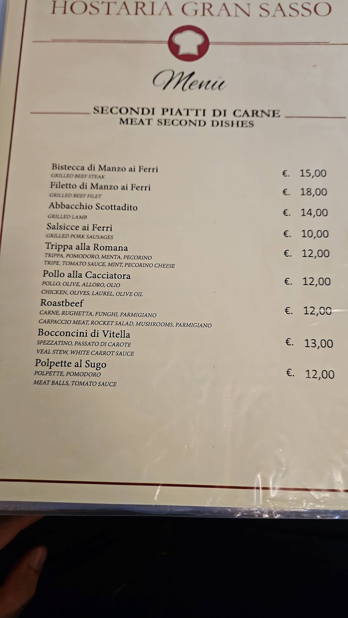 Menu di Gran Sasso 