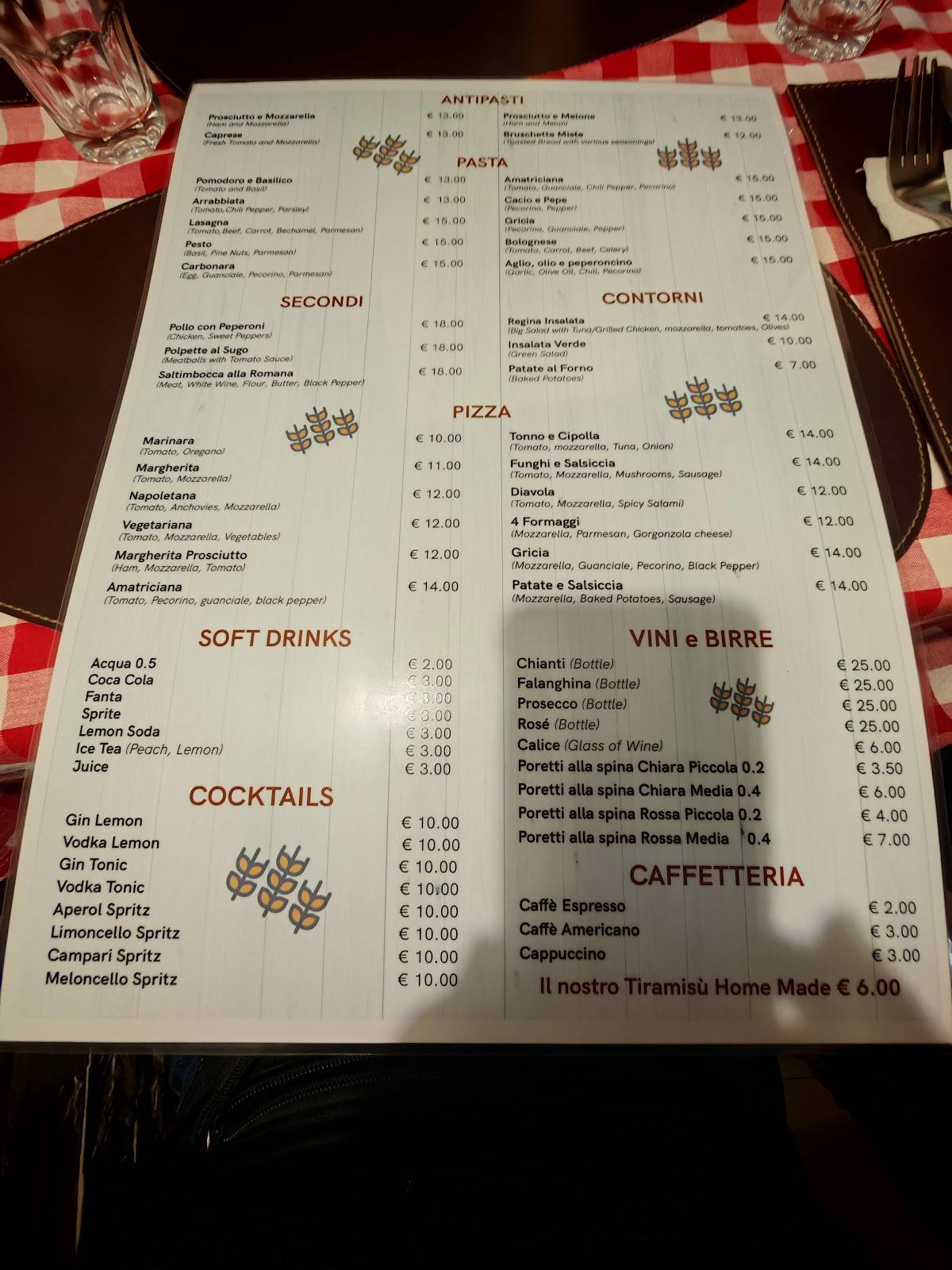 Menu di Grano Trattoria 