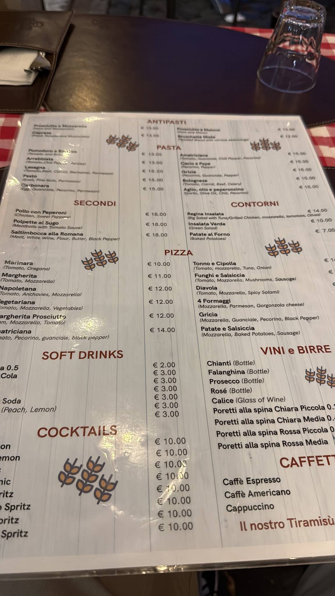 Menu di Grano Trattoria 