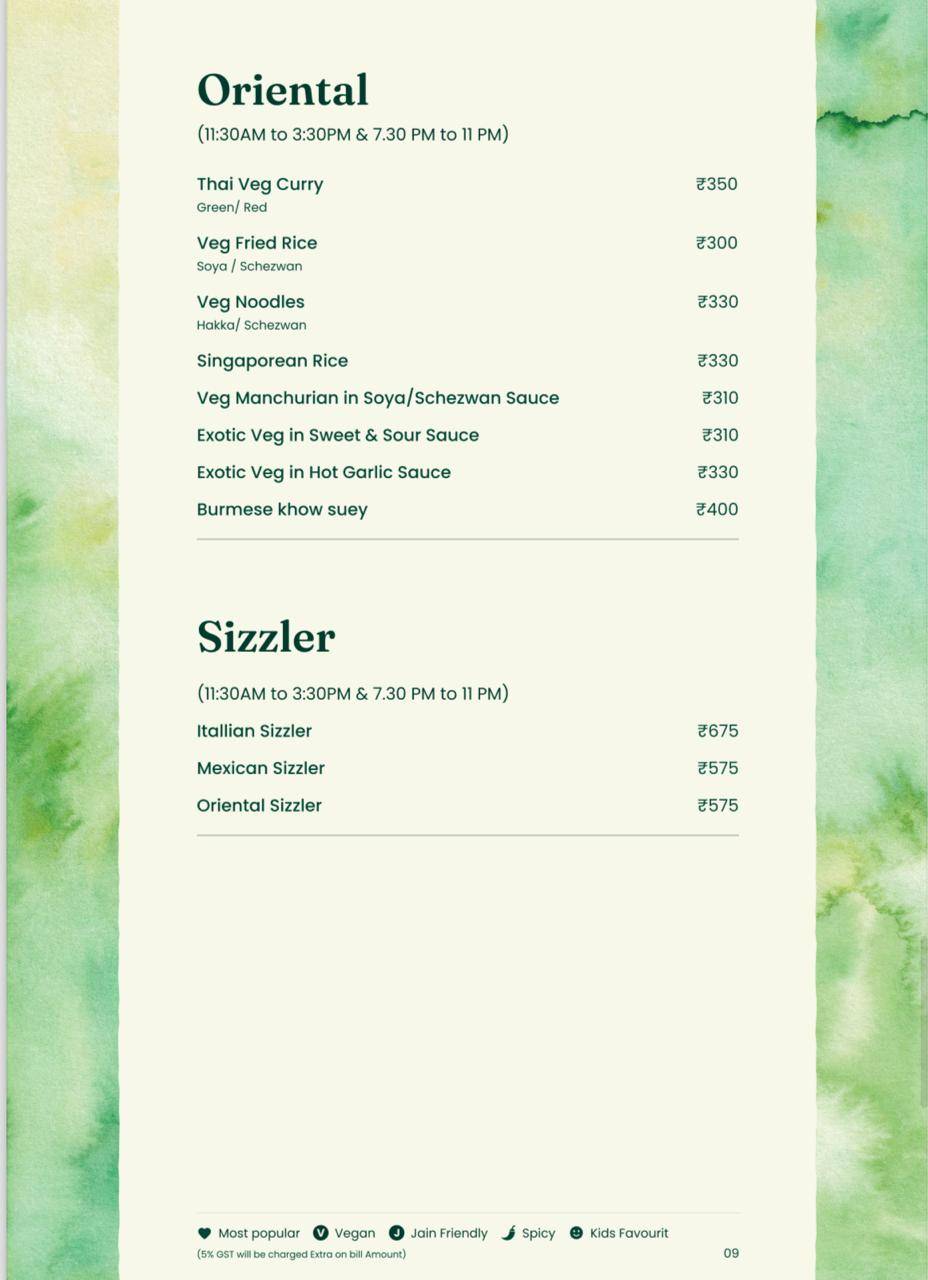 Green Signal Veg menu
