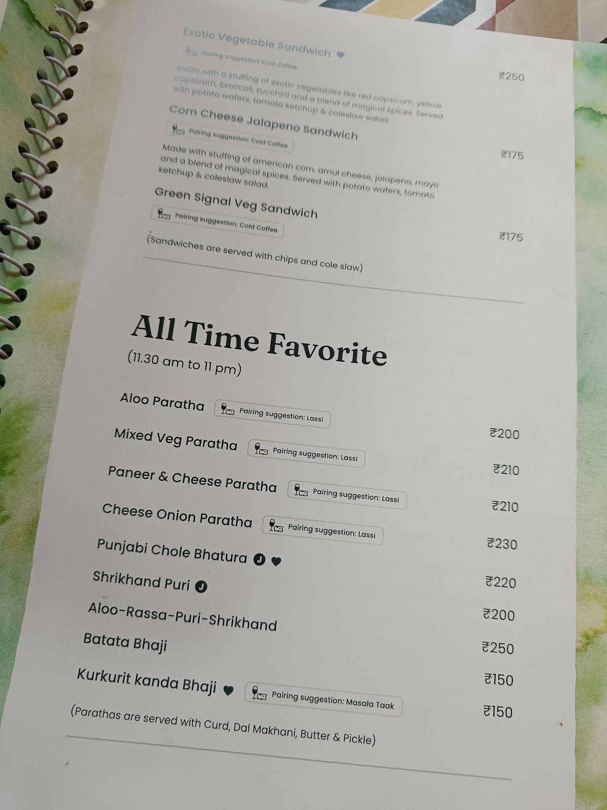 Green Signal Veg menu