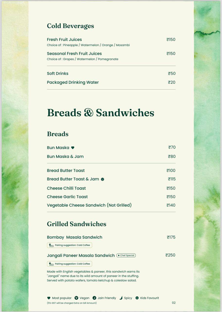 Green Signal Veg menu